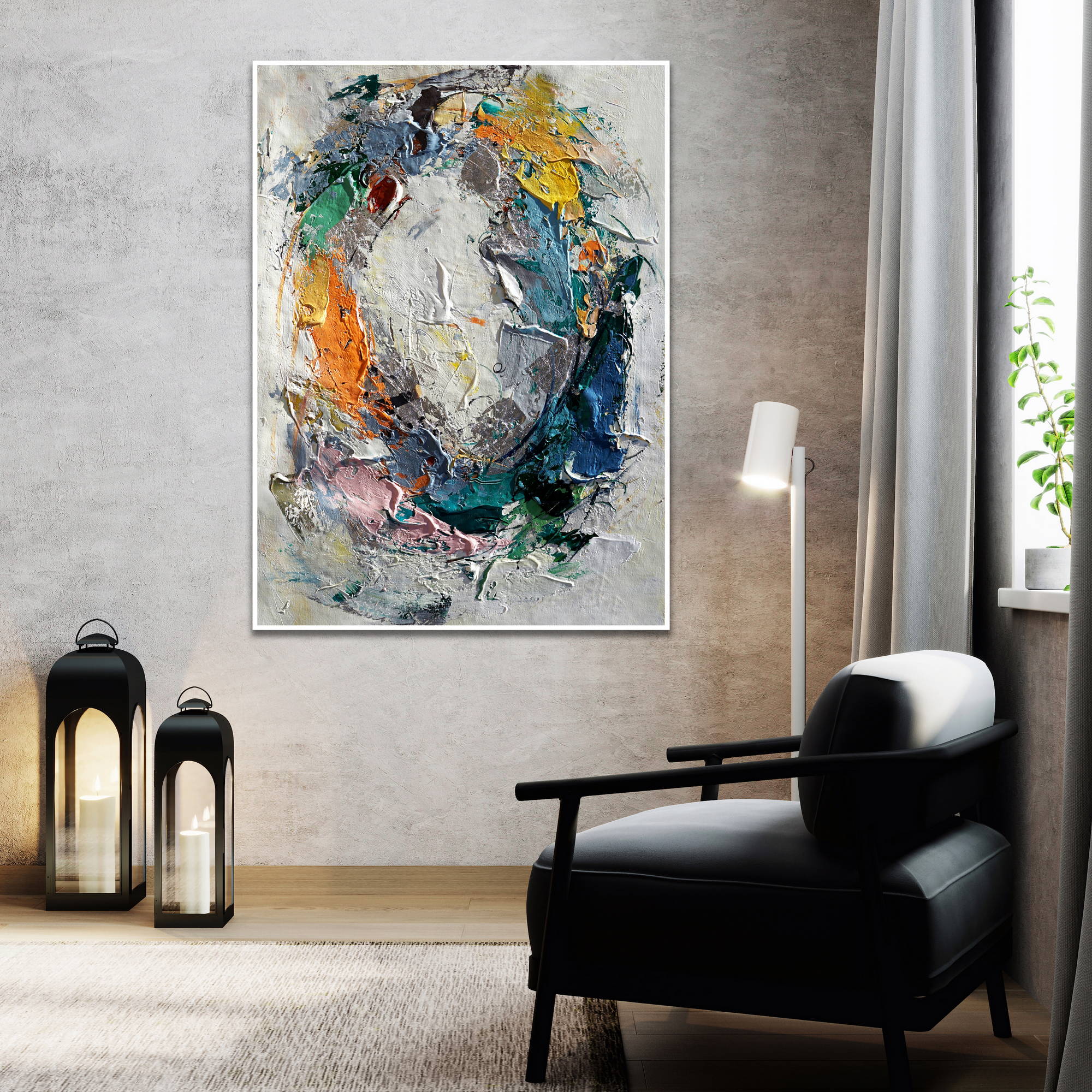 Hand painted Maelstrom of colors 80x120cm
