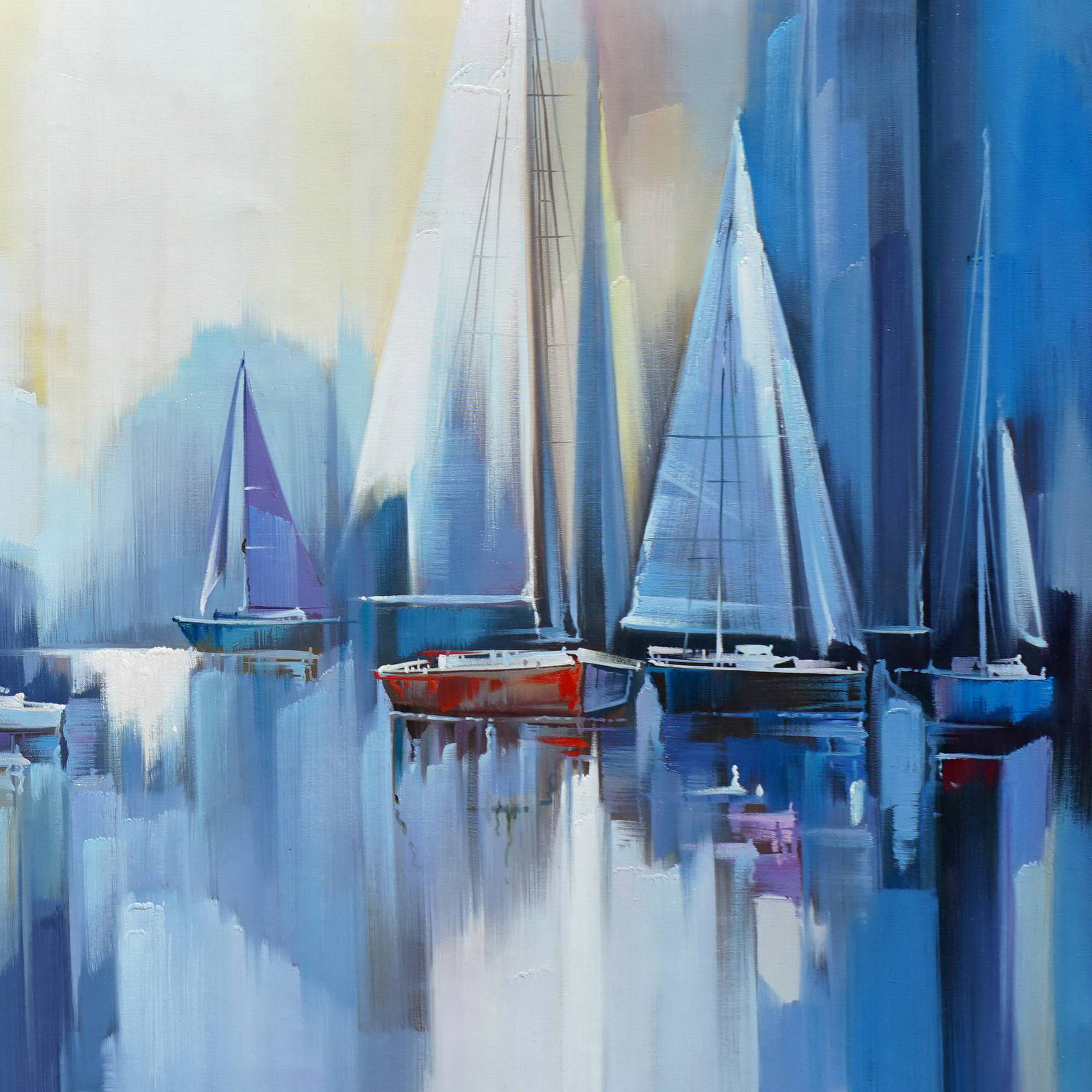Marina à l'aube voiliers peints à la main 120x240cm