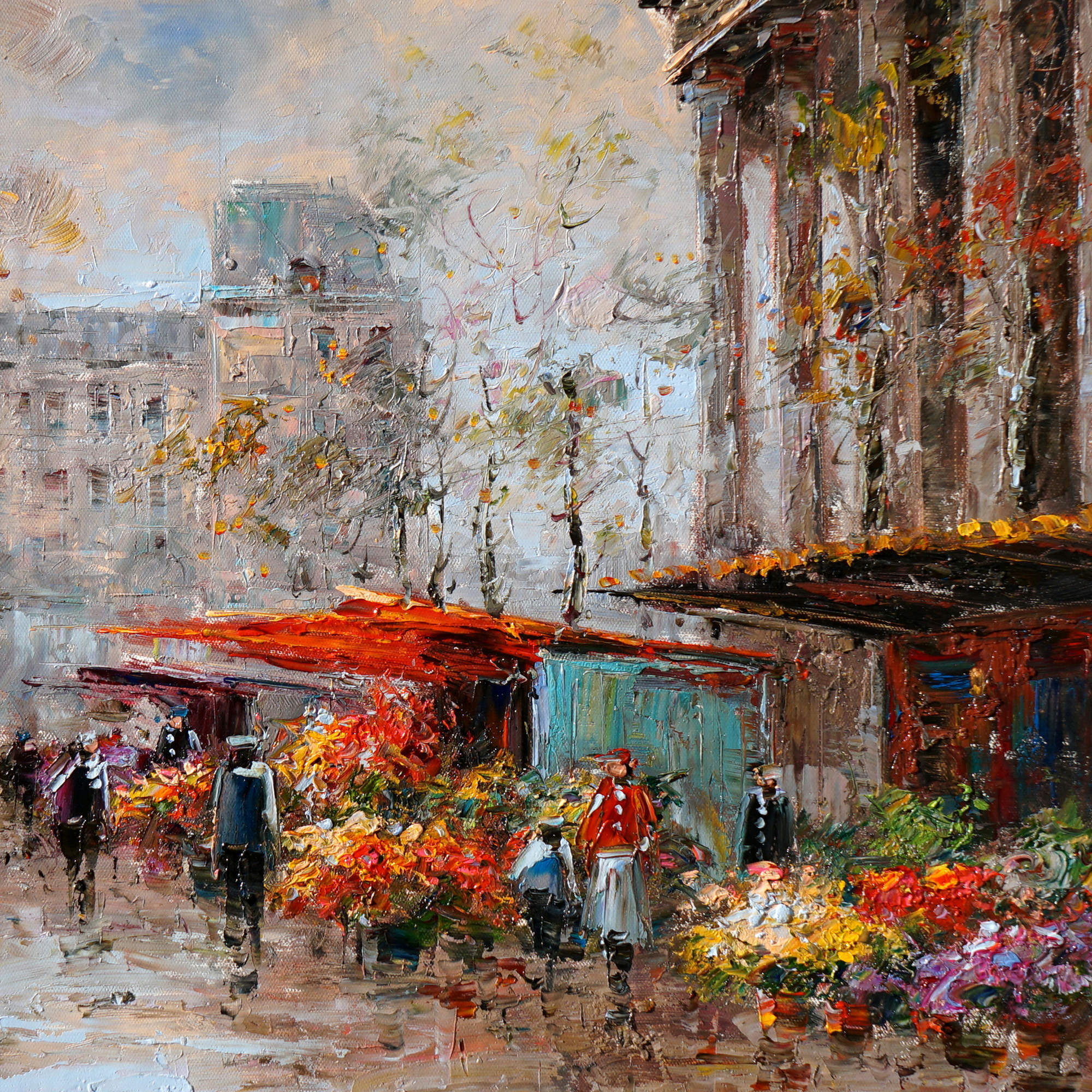 Marché aux Fleurs de Paris peint à la main 60x90cm