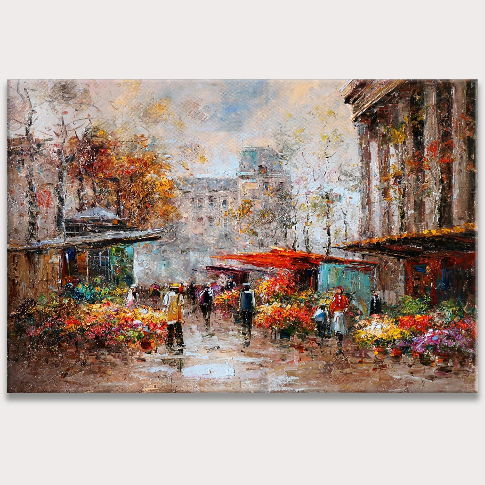 Marché aux Fleurs de Paris peint à la main 60x90cm