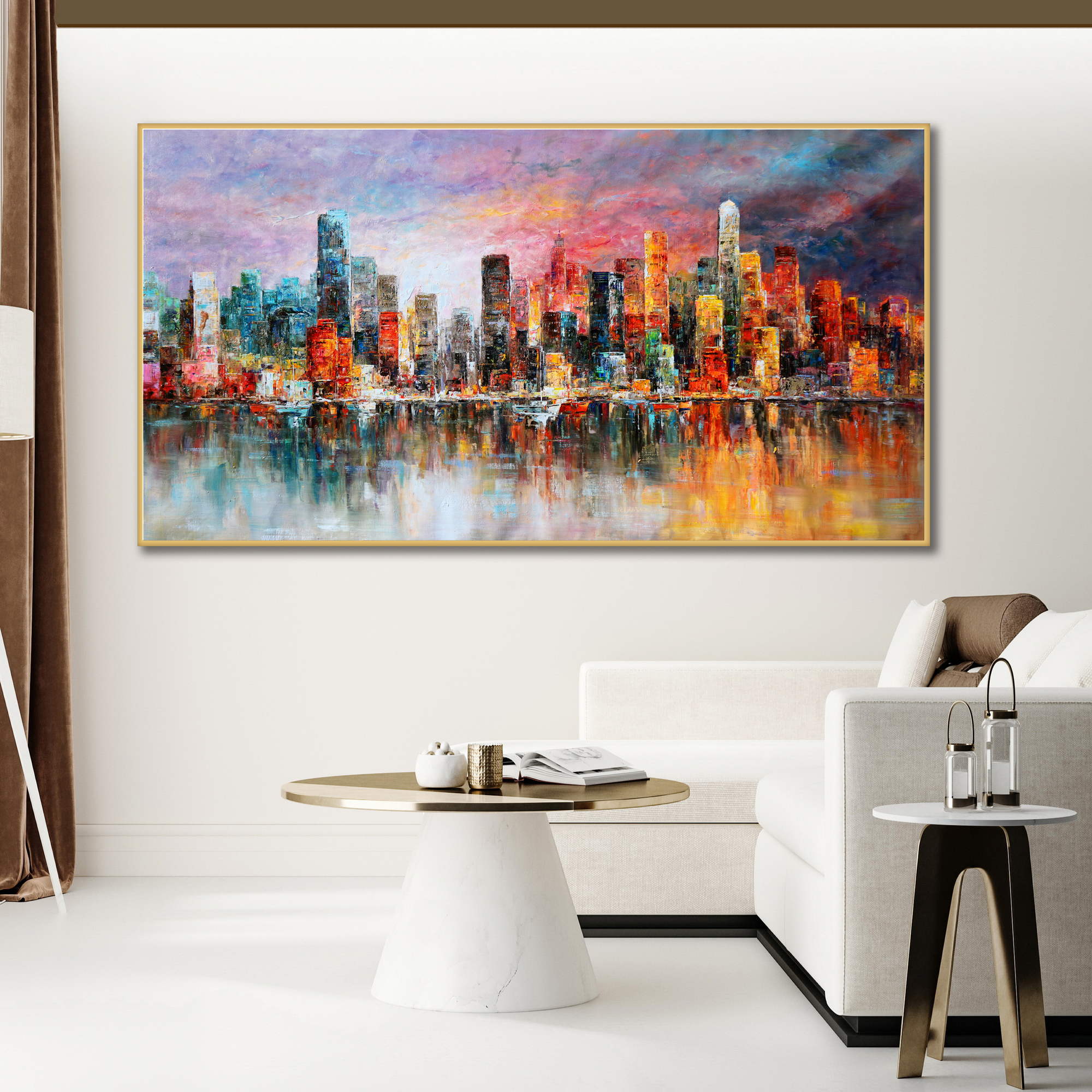 Hand painted Metropolis New York Reflections 100x200cm
