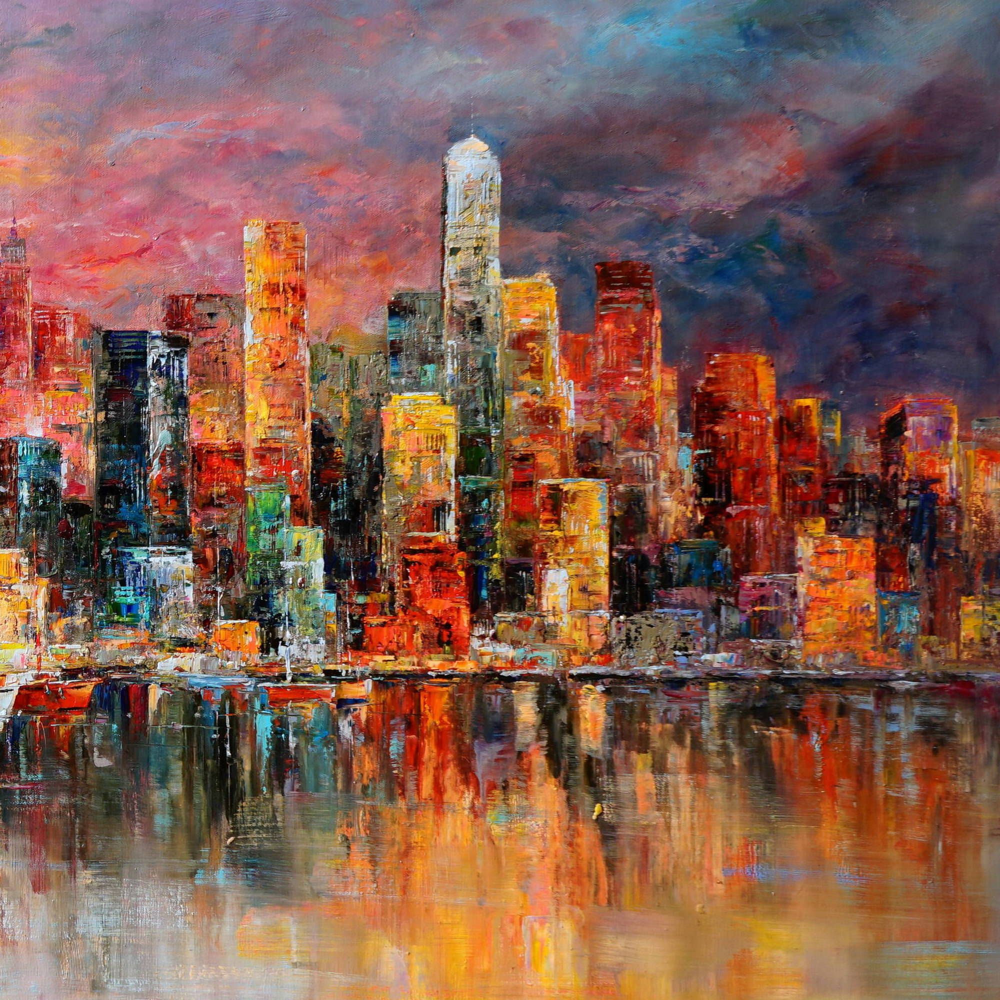 Hand painted Metropolis New York Reflections 100x200cm