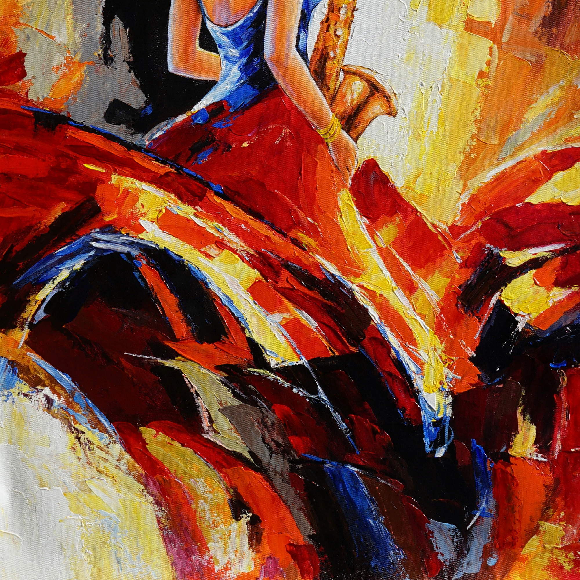 Robe Rouge Saxophone Musicien peinte à la main 75x100cm