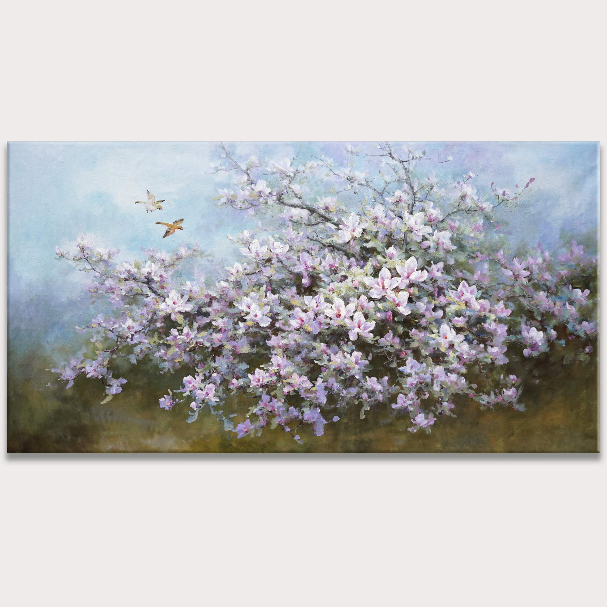 Magnolias naturels en fleurs peints à la main 90x180cm