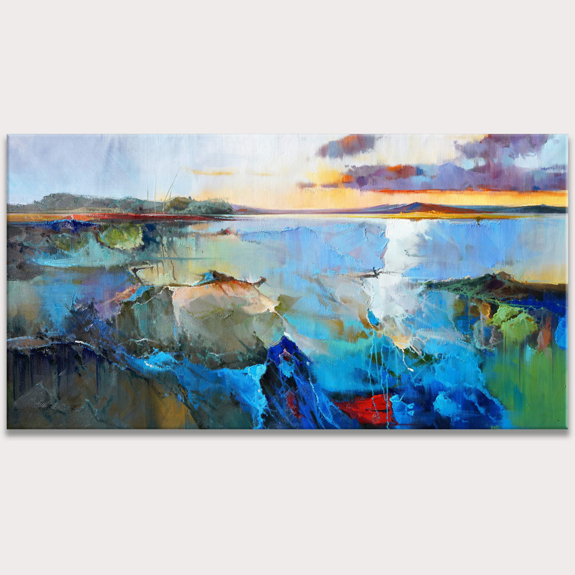 Paysage abstrait peint à la main au coucher du soleil 90x180cm