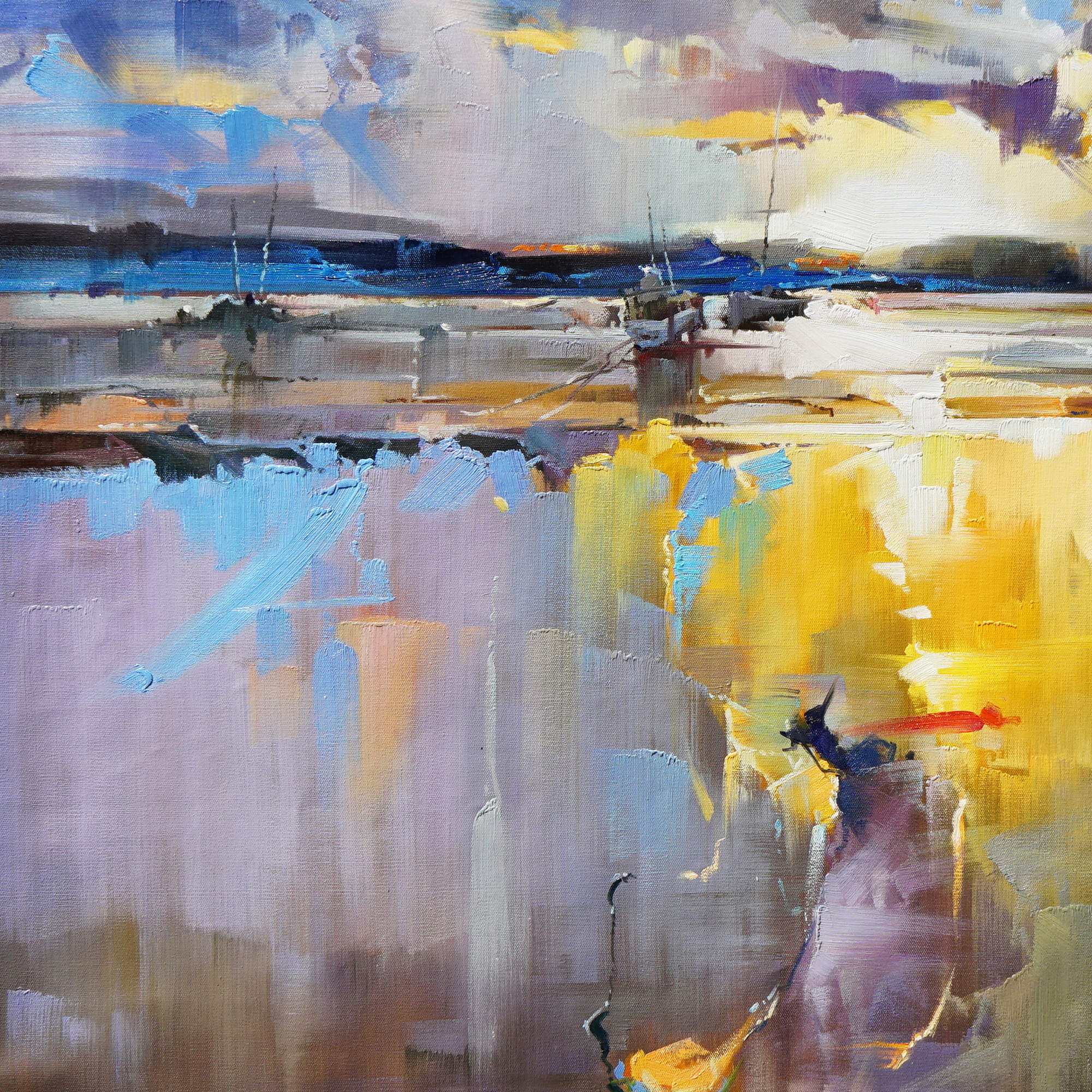 Paysage abstrait Marina au coucher du soleil peint à la main 120x180cm