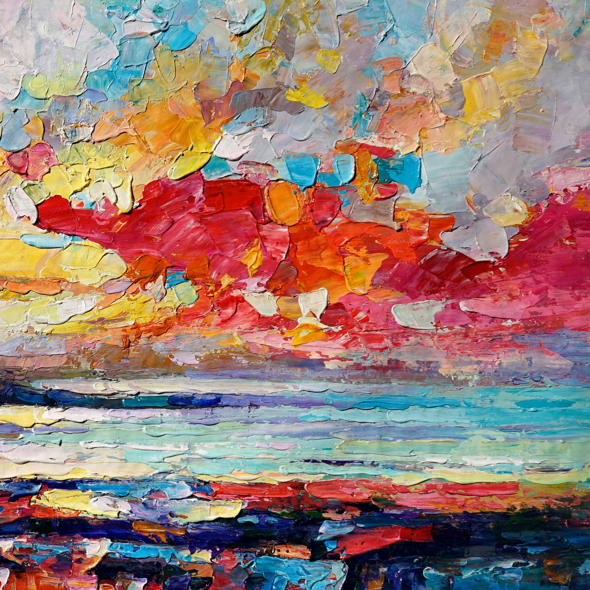 Paysage coucher de soleil abstrait peint à la main 60x120cm