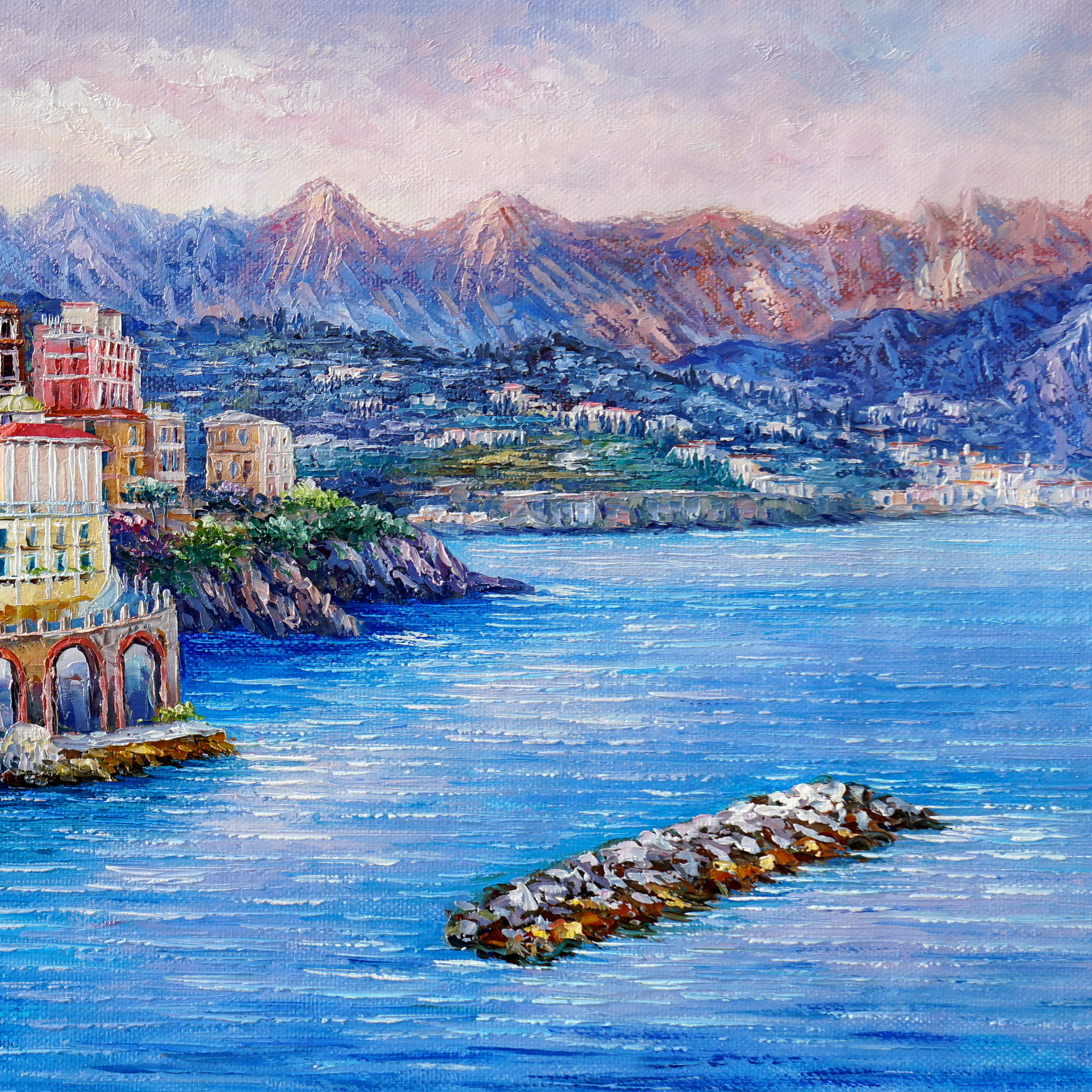 Hand painted Atrani coastal landscape 60x120cm