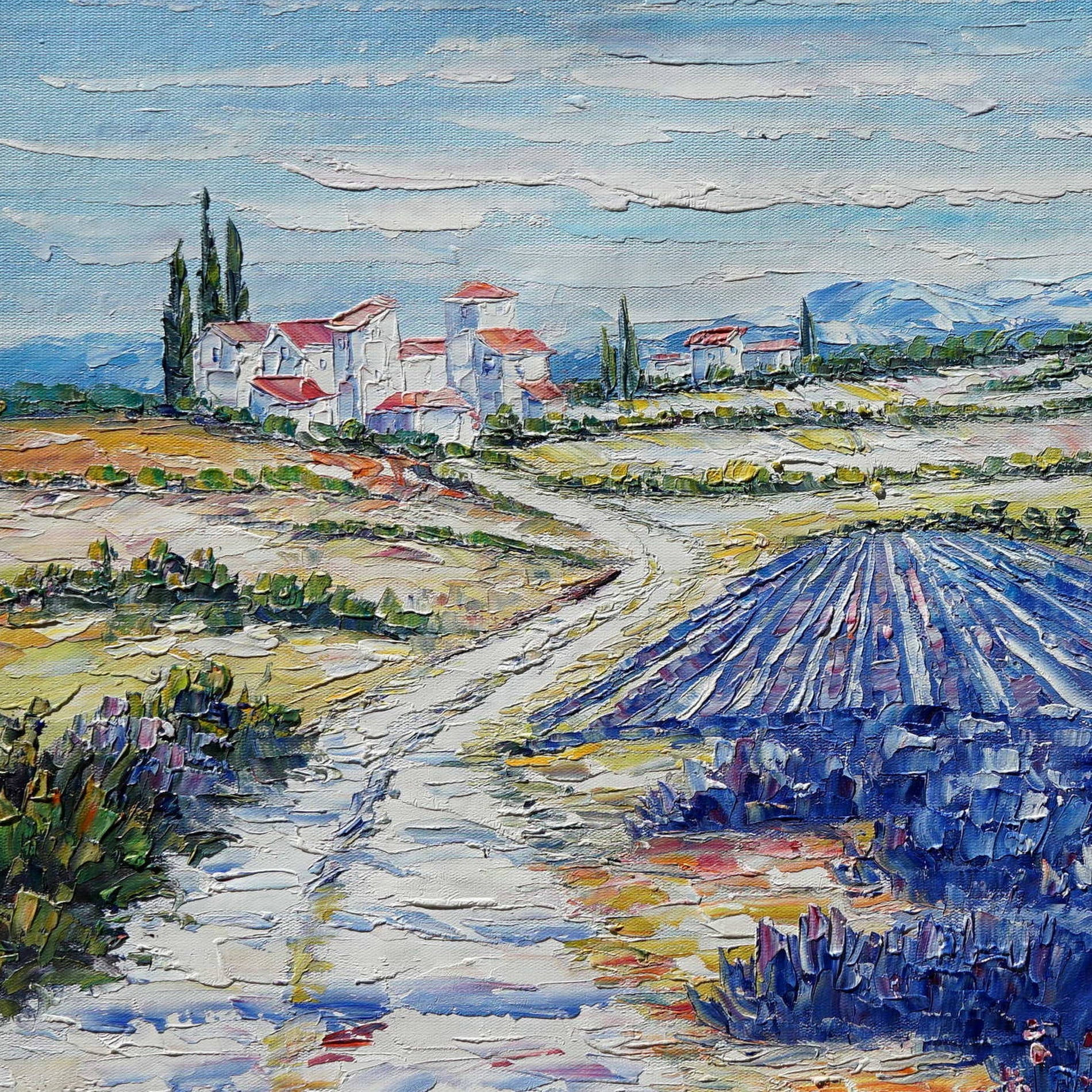 Hand painted Country landscape Lavender fields 50x70cm