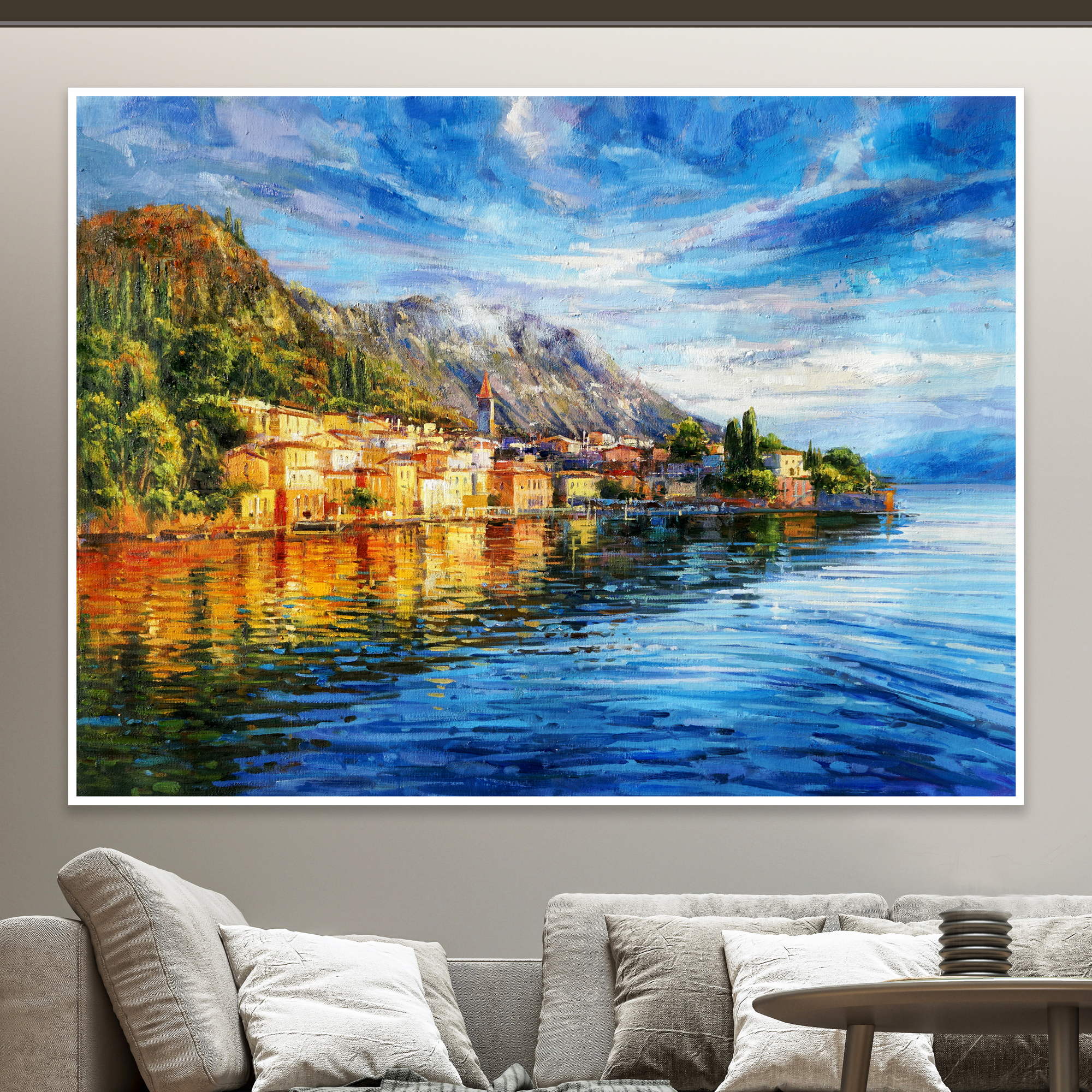 Dipinto del caratteristico paesino di Varenna sul lago di Como