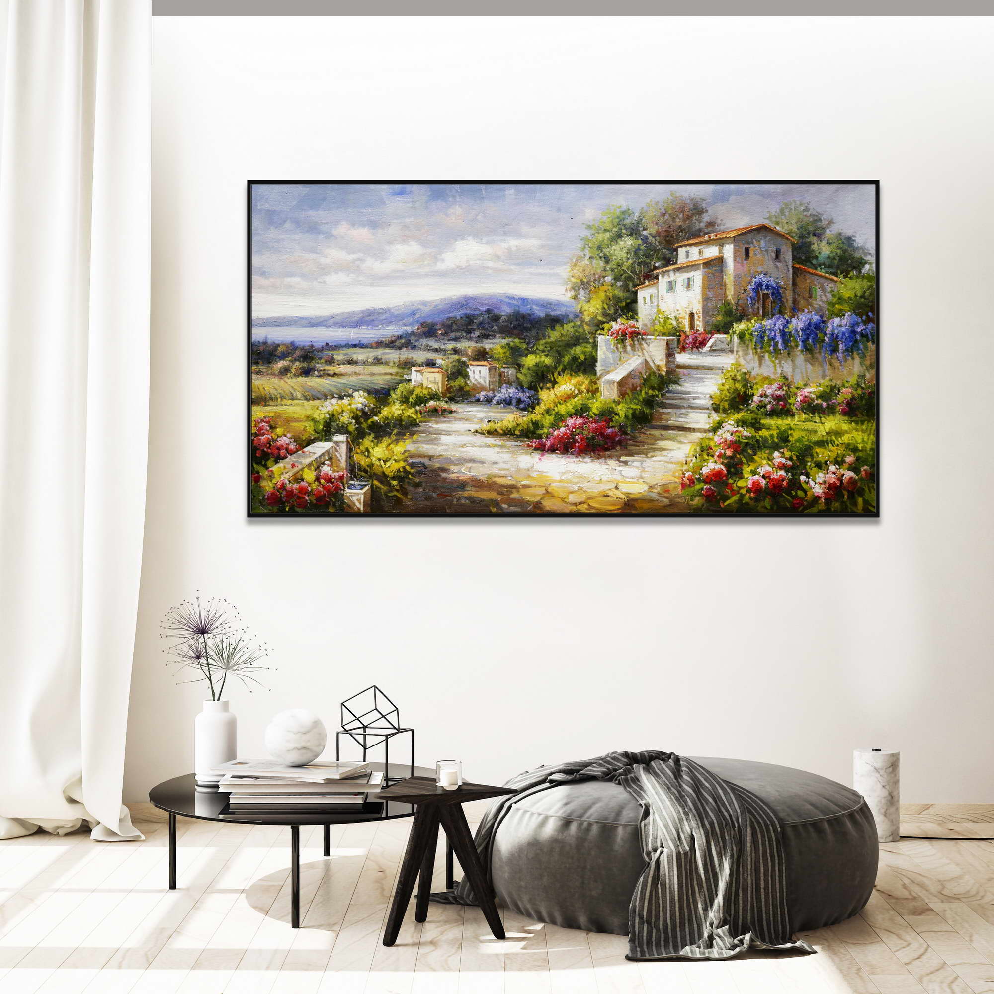 Paysage toscan peint à la main 75x150cm