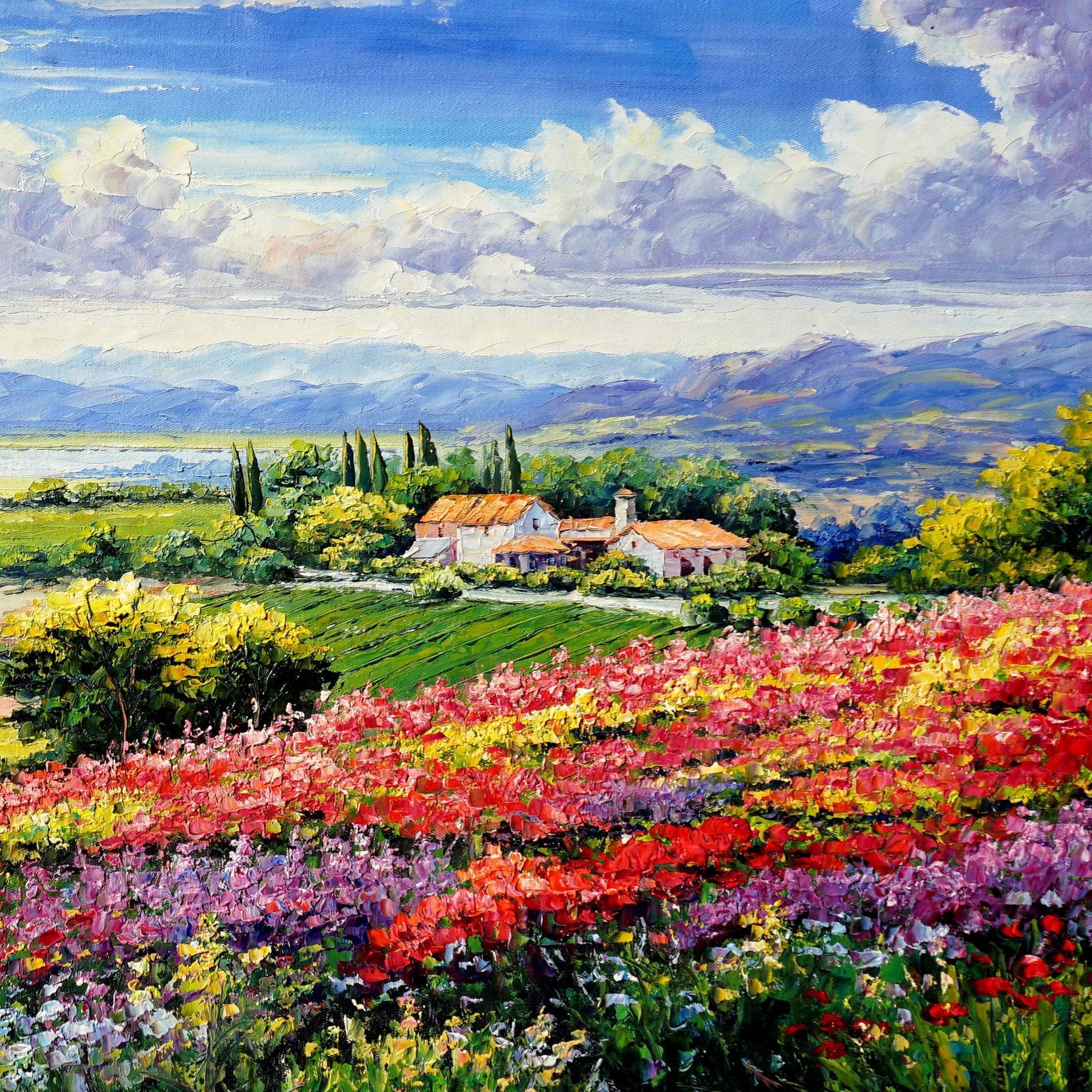 Dipinto a mano Paesaggio Toscano vigne 60x120cm