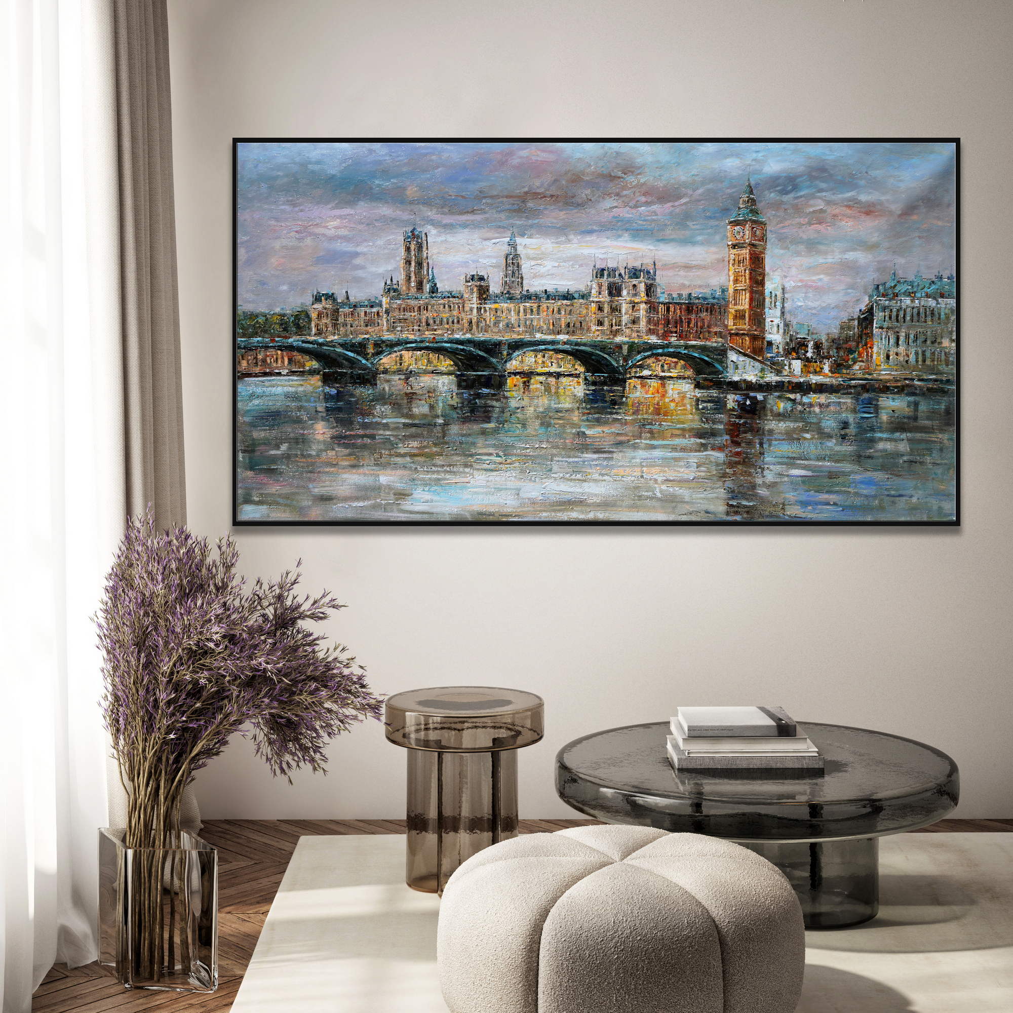 Dipinto a mano Panorama di Londra con il Big Ben 90x180cm