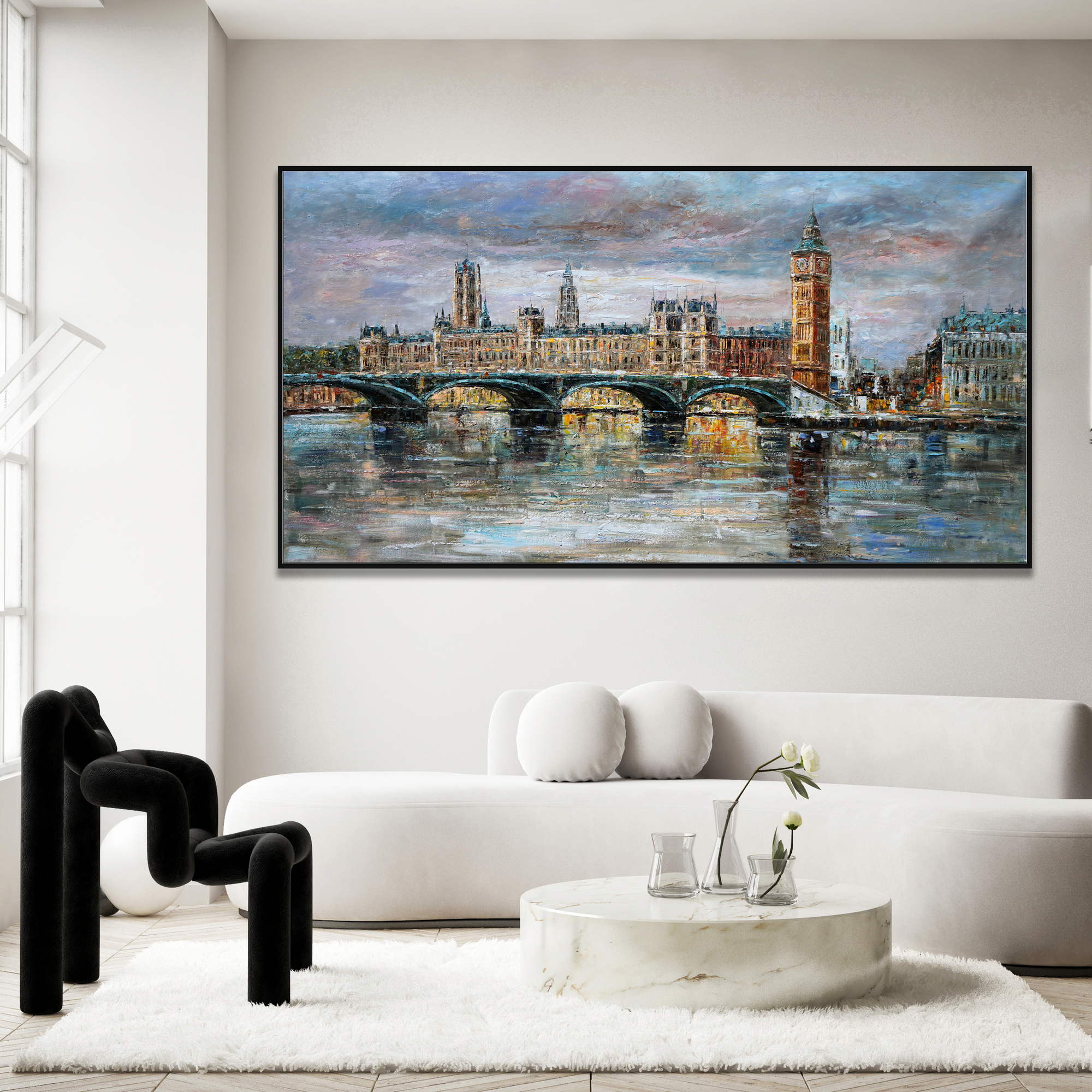 Dipinto a mano Panorama di Londra con il Big Ben 90x180cm