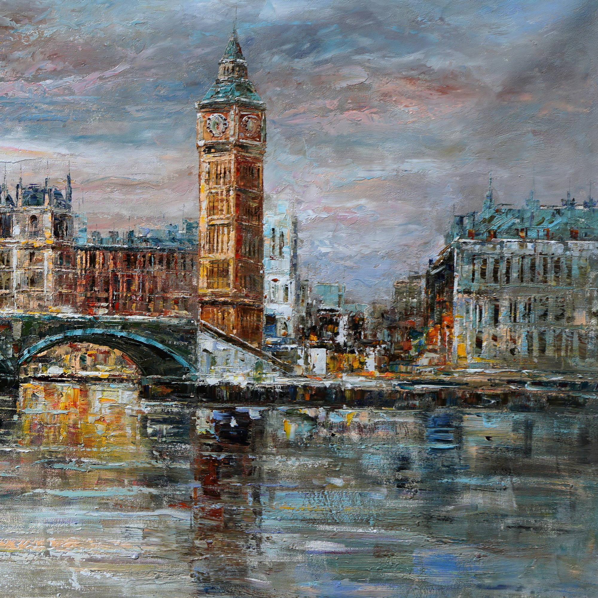Hand painted Panorama of London with Big Ben 90x180cm
