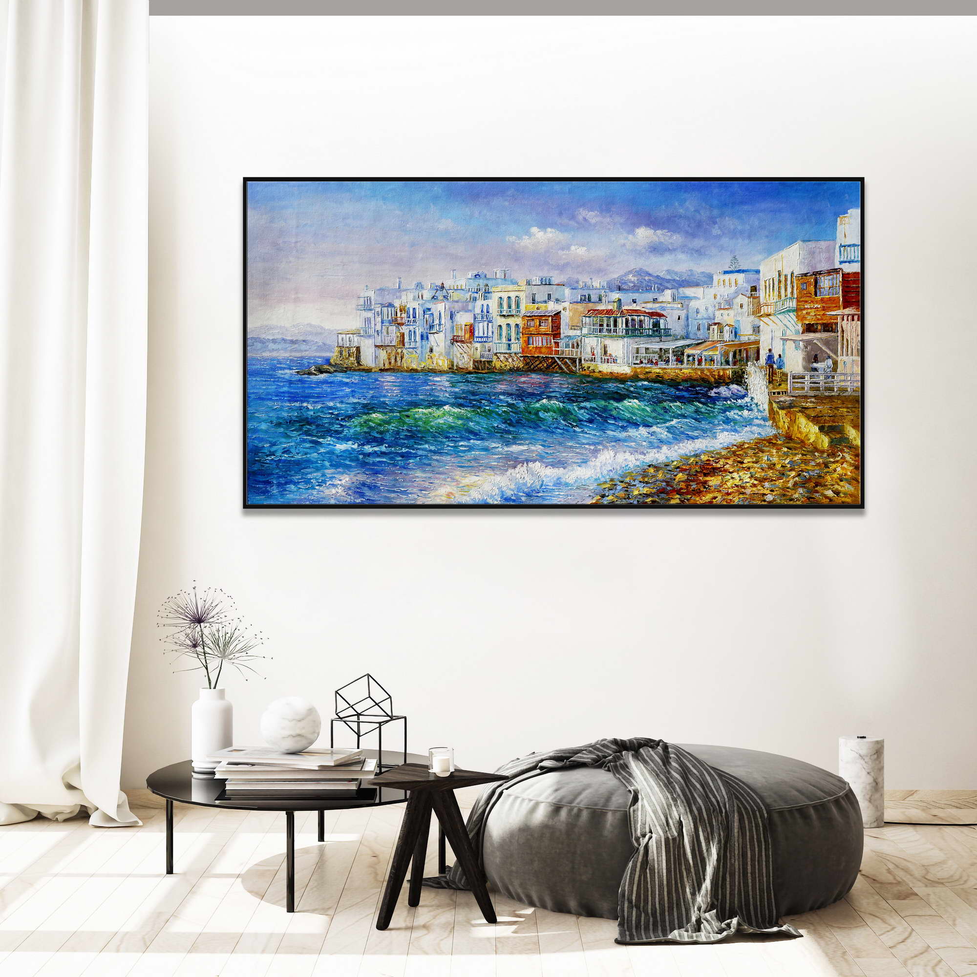 Panorama Mikonos peint à la main 75x150cm
