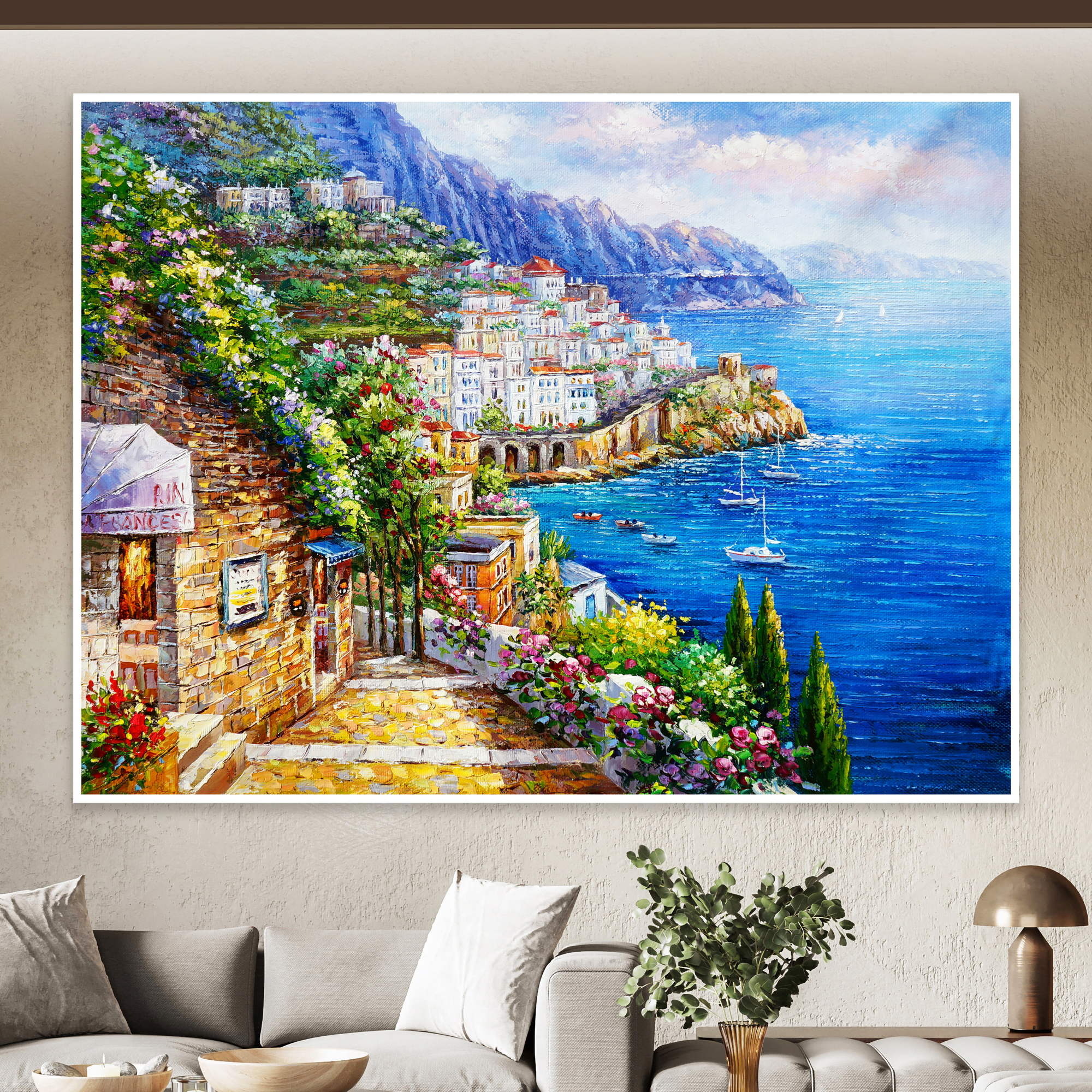 Panoramique Côte Amalfitaine peinte à la main 75x100cm