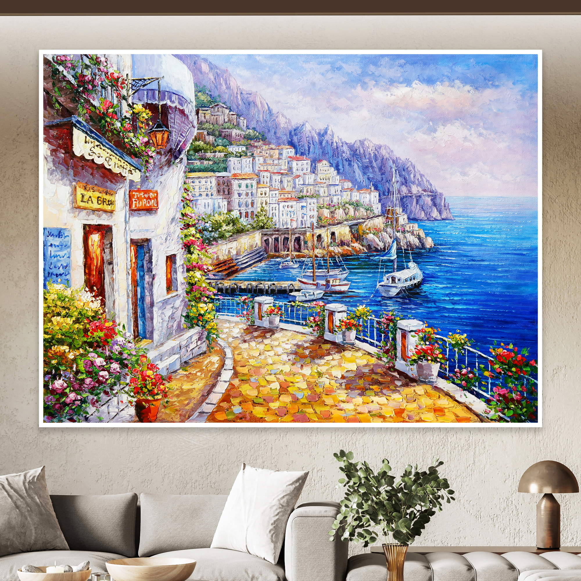 Dipinto a mano Panoramica Costiera Amalfitana 75x100cm