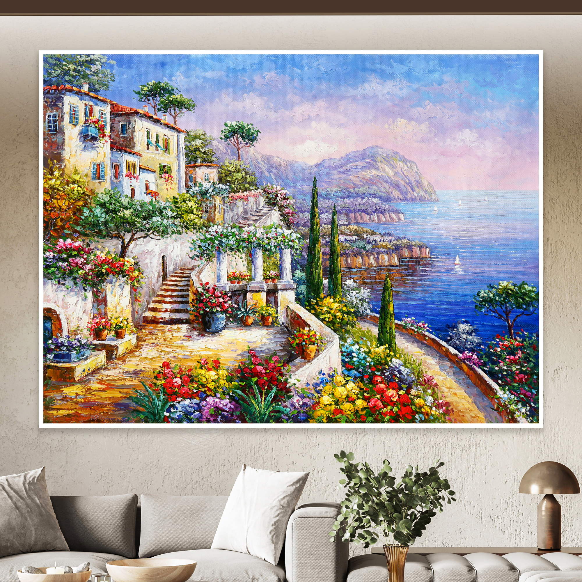 Panoramique Côte Amalfitaine peinte à la main 75x100cm
