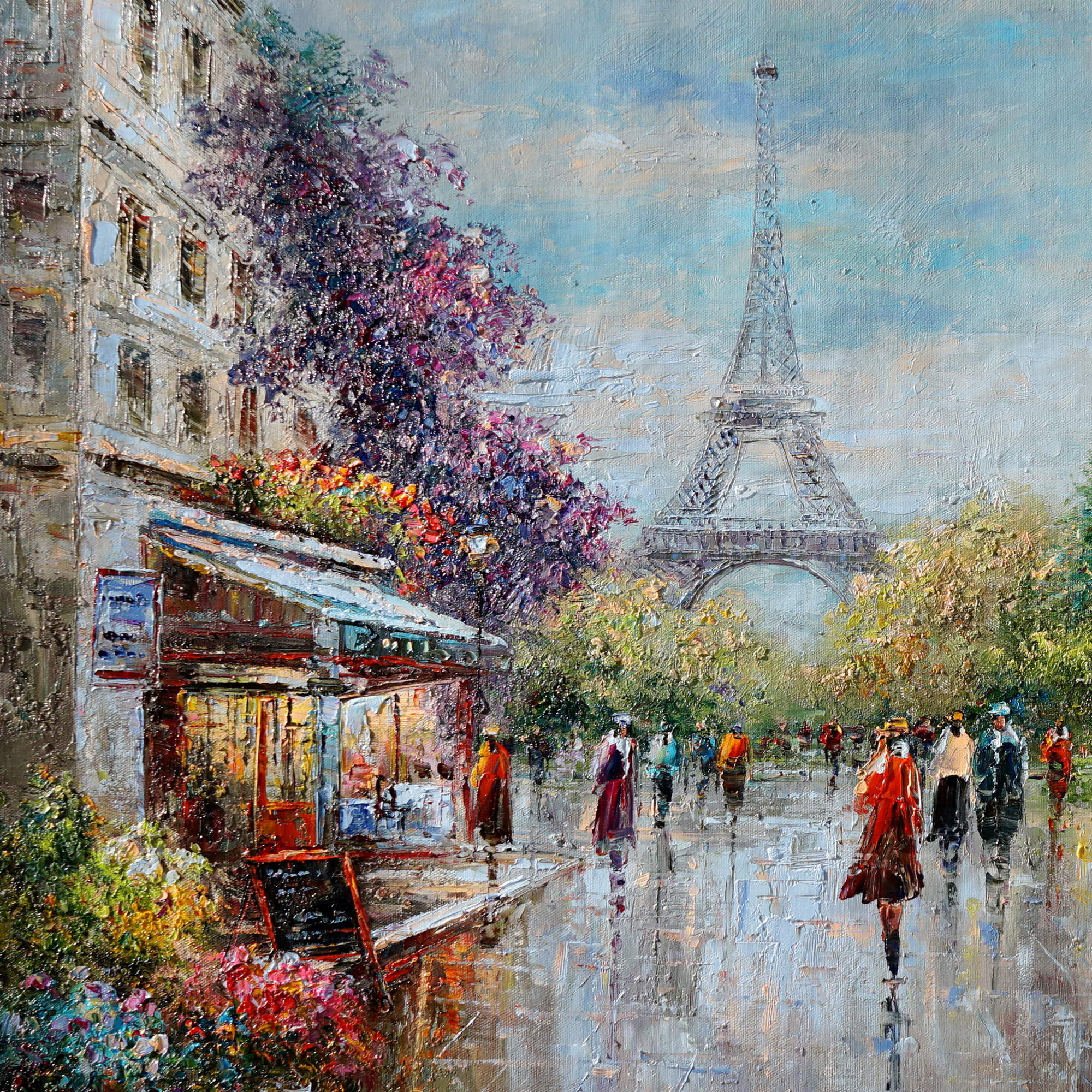 Hand painted Paris flower market 75x100cm