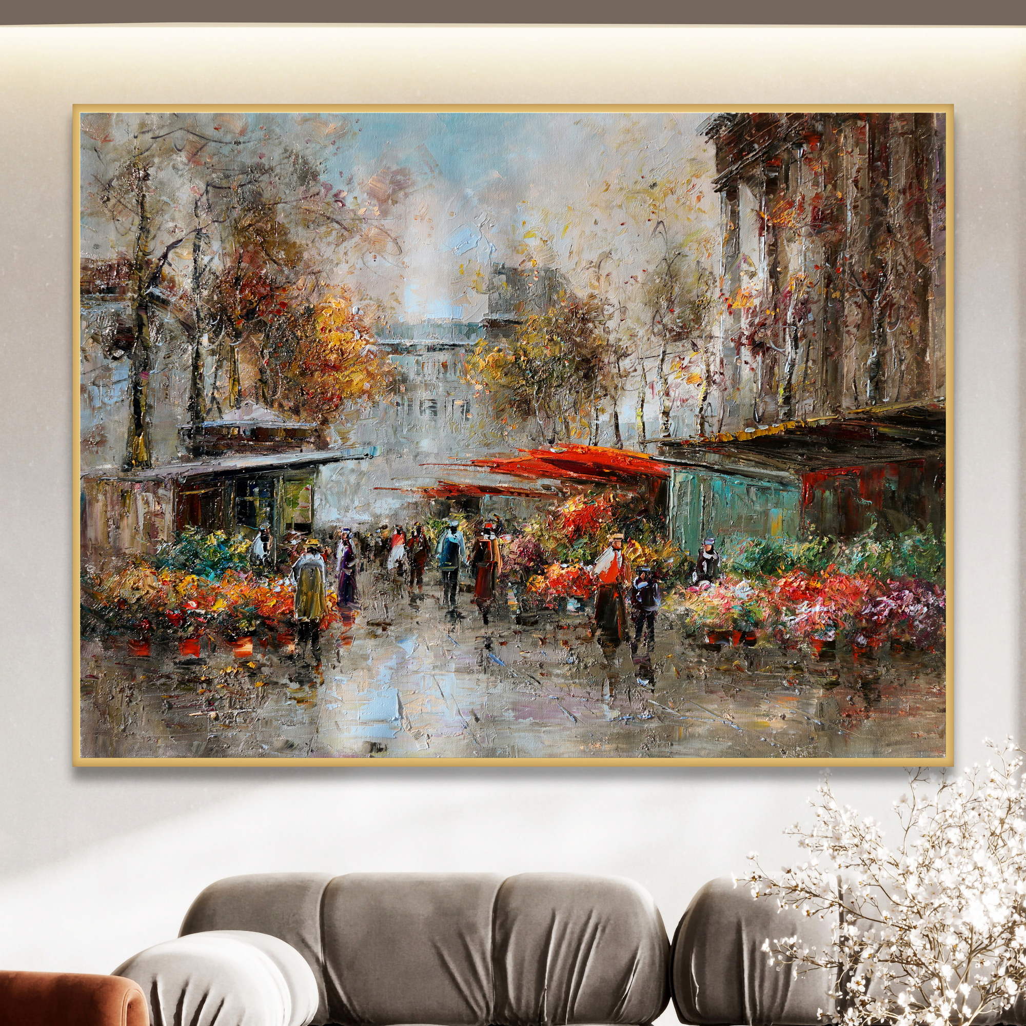 Hand painted Paris flower market 75x100cm