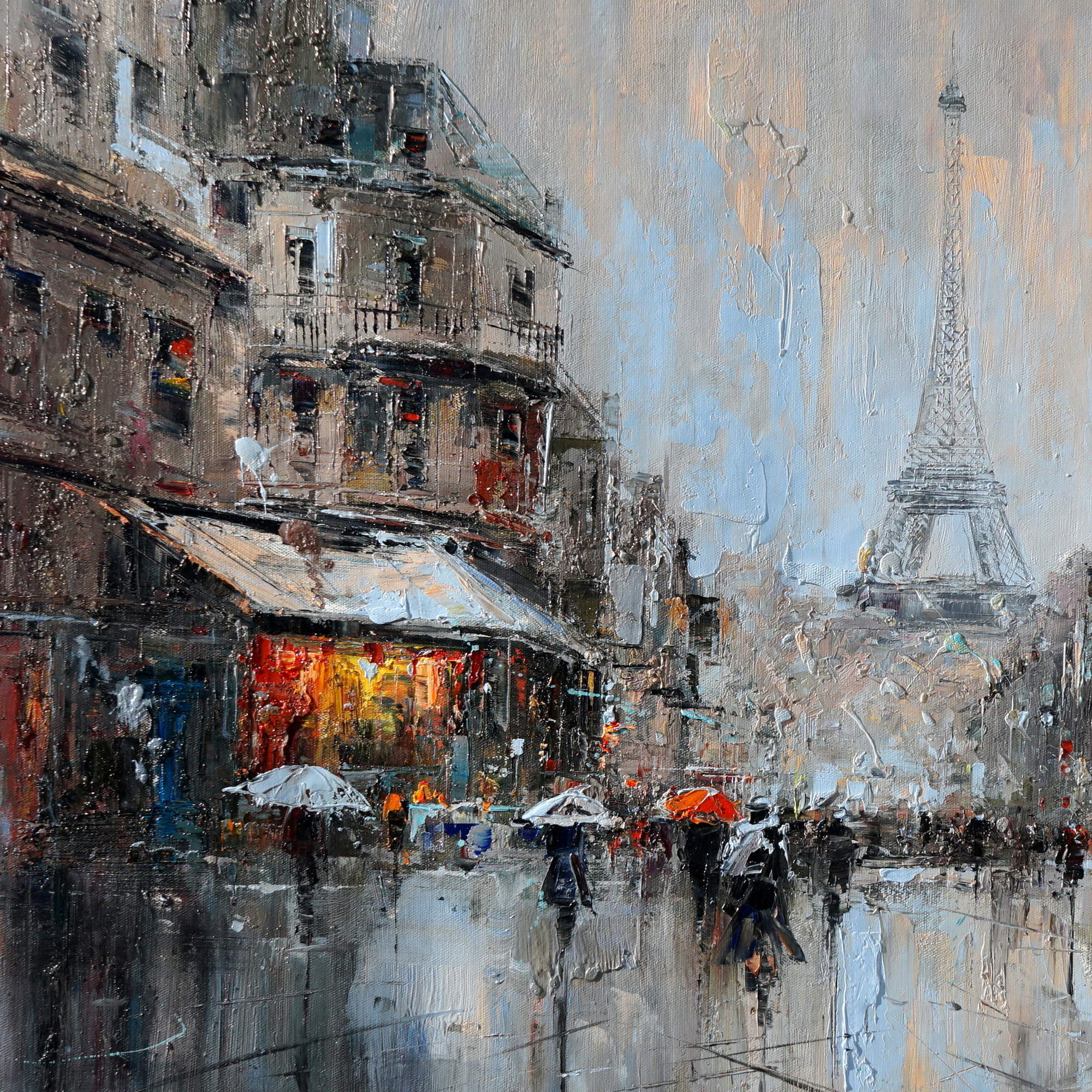 Hand painted Paris in the rain 75x100cm