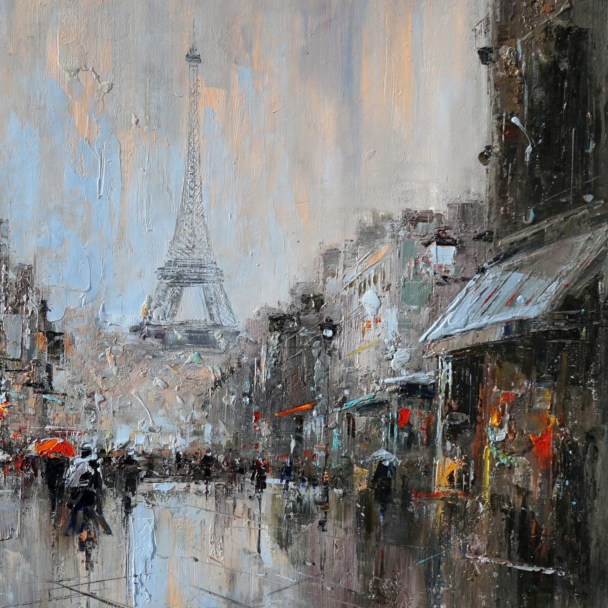 Paris peint à la main sous la pluie 75x100cm