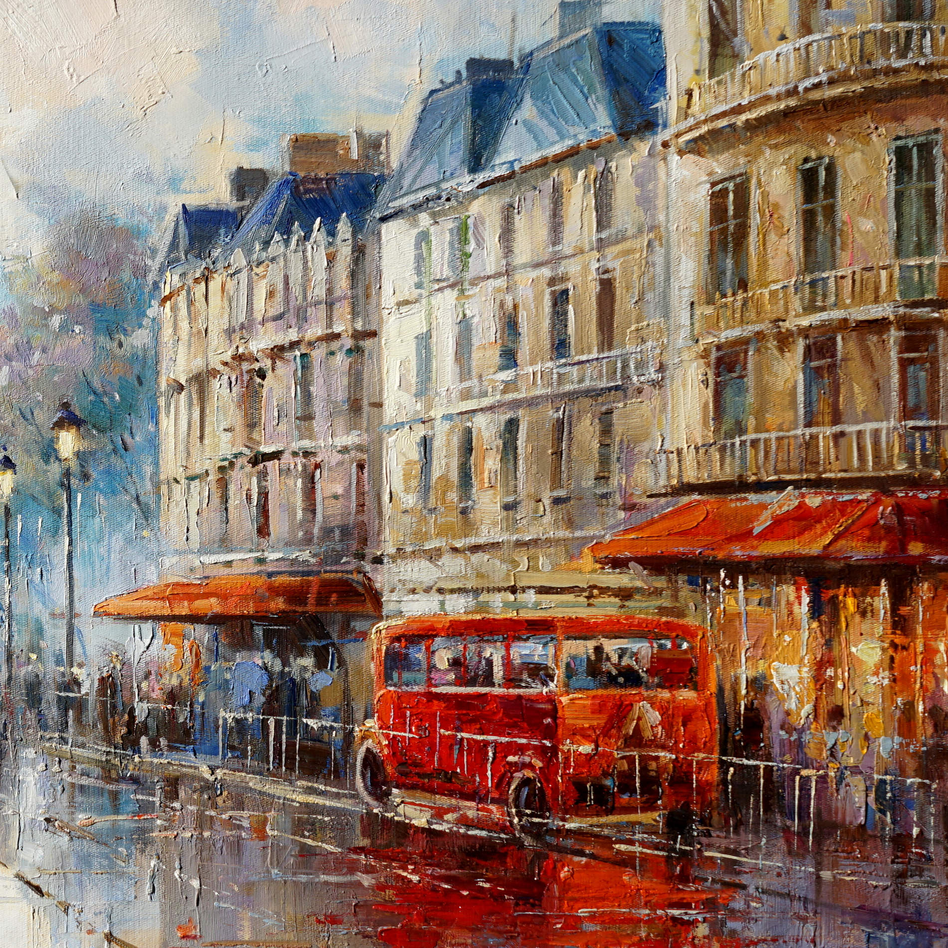 Paris peint à la main sous la pluie Tour Eiffel 60x120cm