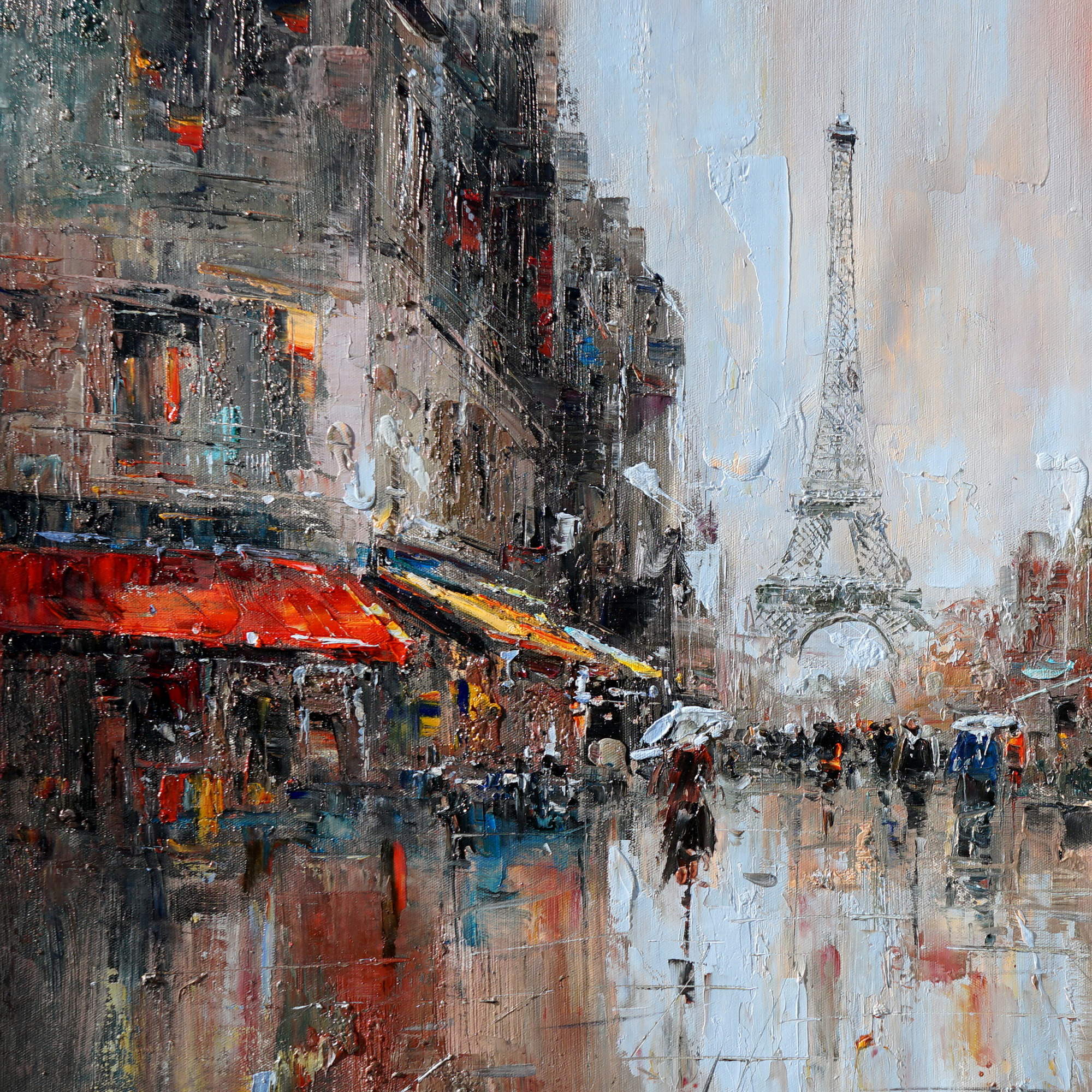 Dipinto a mano Parigi sotto la pioggia Torre Eiffel 75x100cm