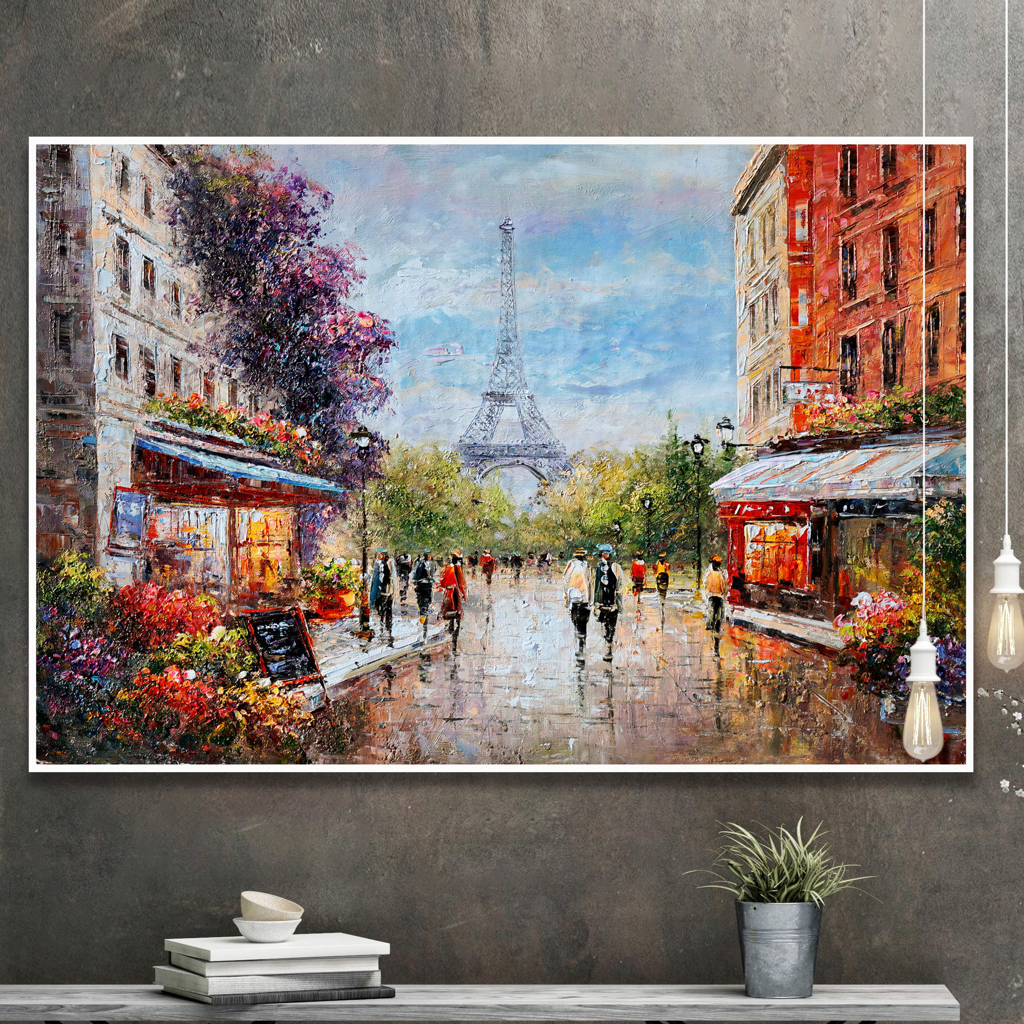 Dipinto a mano Parigi Vista sulla Torre Eiffel 60x90cm