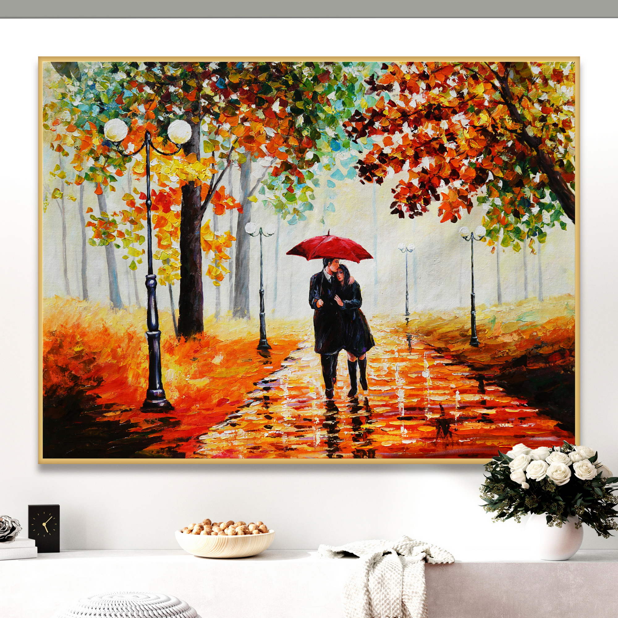 Promenade d'automne peinte à la main 75x100cm