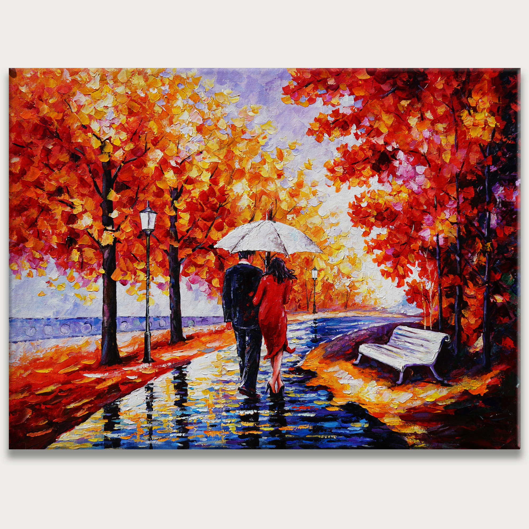 Hand painted Autumn Walk Along the River 75x100cm