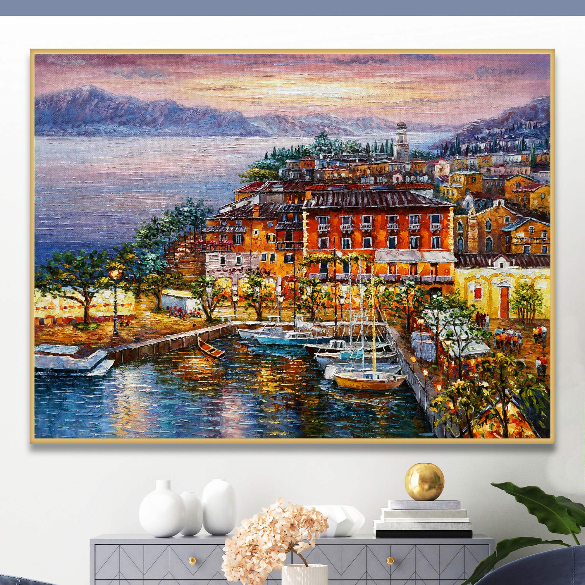 Dipinto di porticciolo sul Lago di Garda