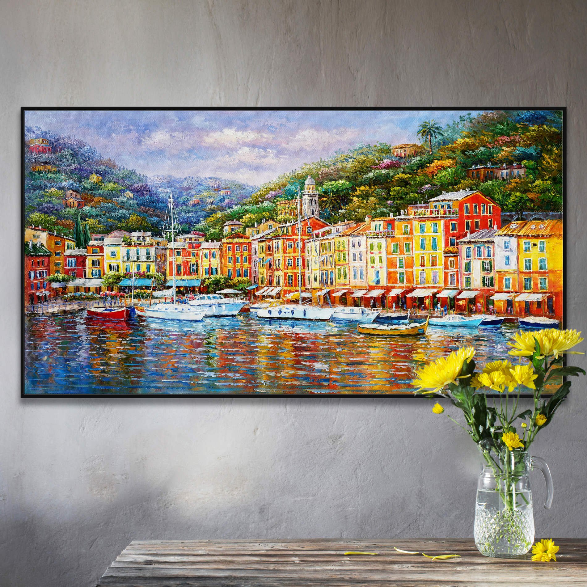 Quadro colorato con vista su Portofino e le sue tipiche case colorate