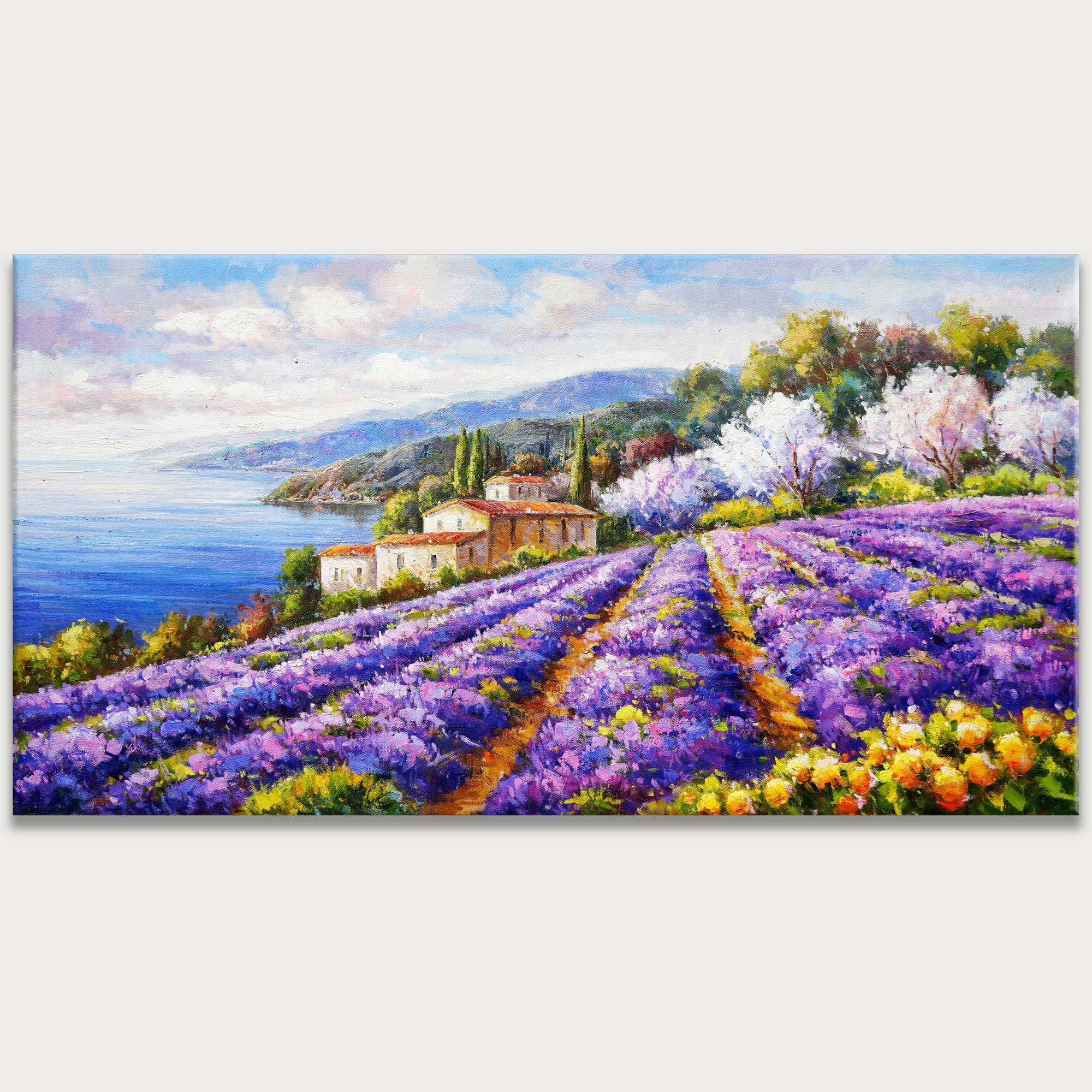 Champs de lavande de Provence peints à la main 75x150cm