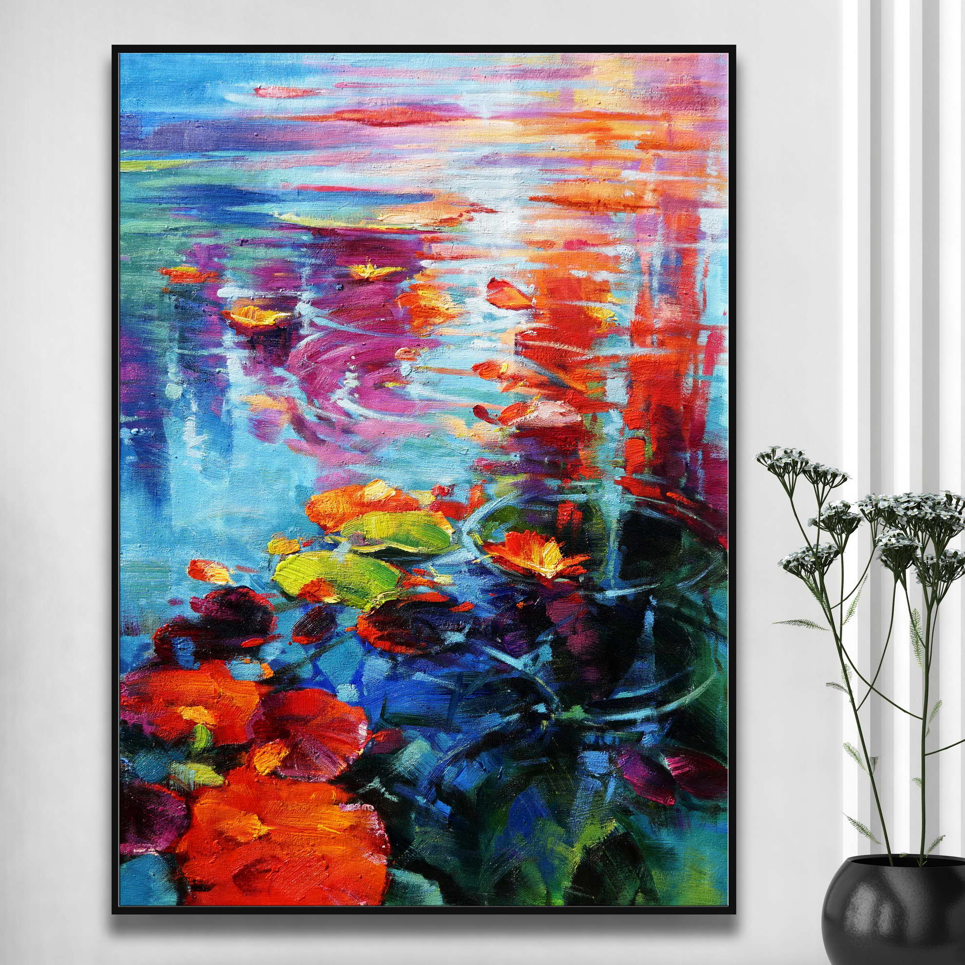 Hand painted Aquatic Reflections Lake of Water Lilies 60x80cm