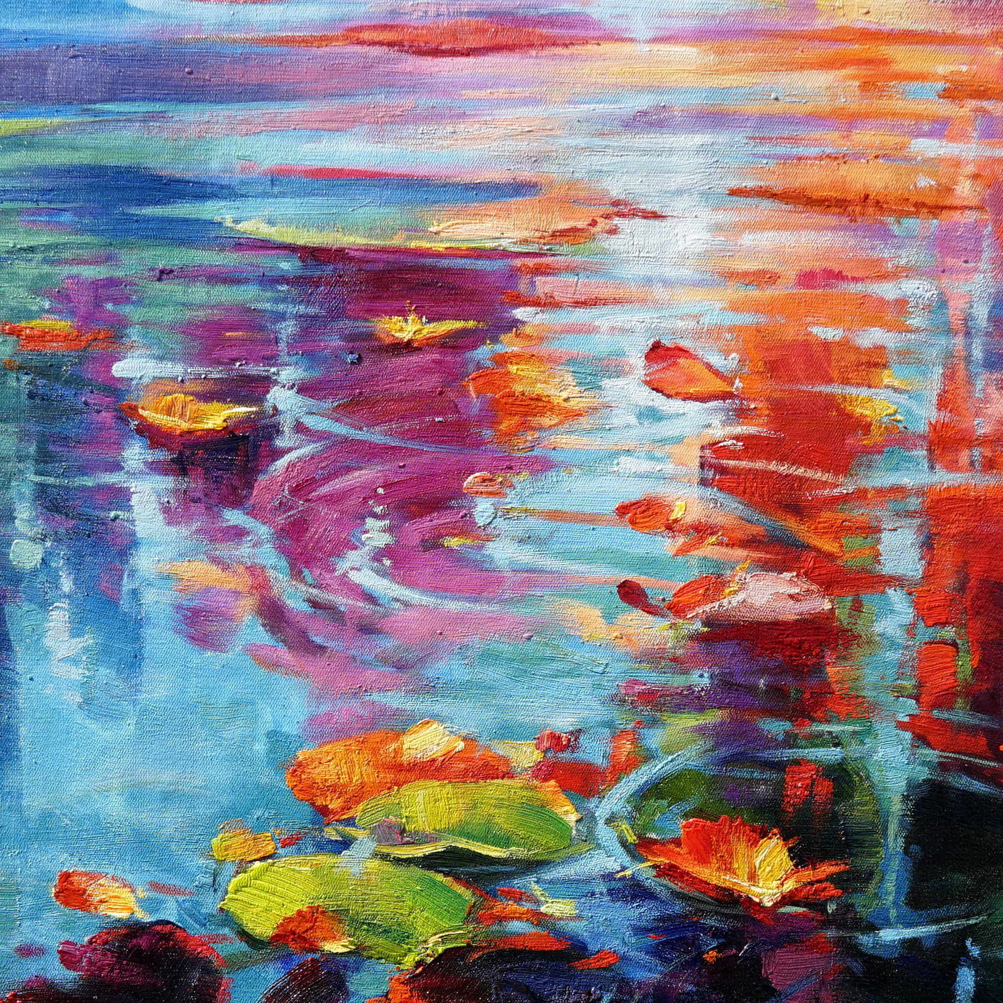 Hand painted Aquatic Reflections Lake of Water Lilies 60x80cm
