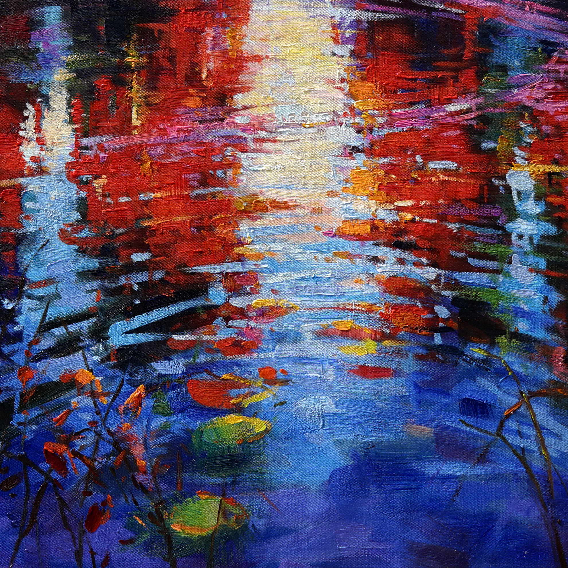 Hand painted Reflections at Sunset in the Swamp 60x80cm