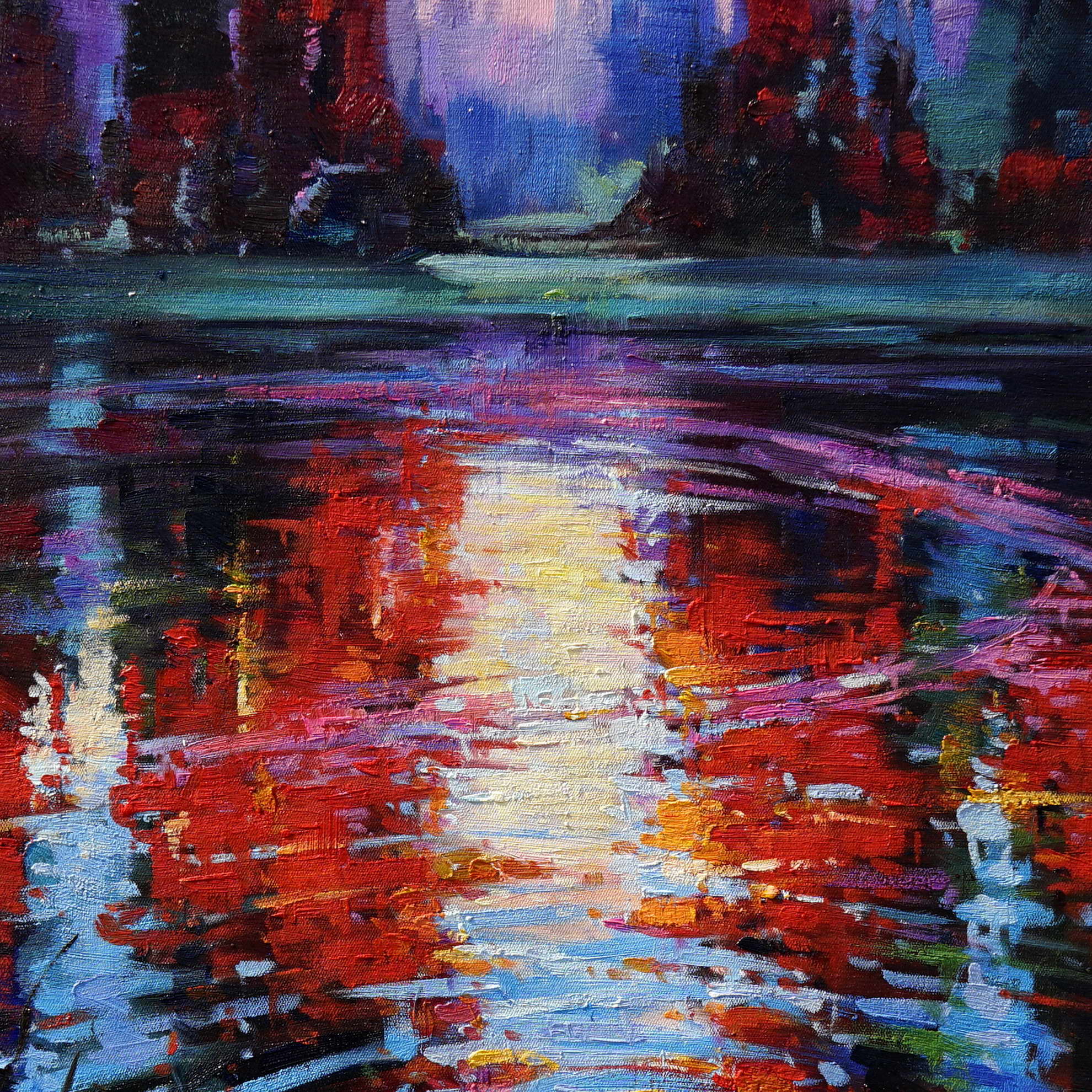Reflets peints à la main au coucher du soleil dans le marais 60x80cm