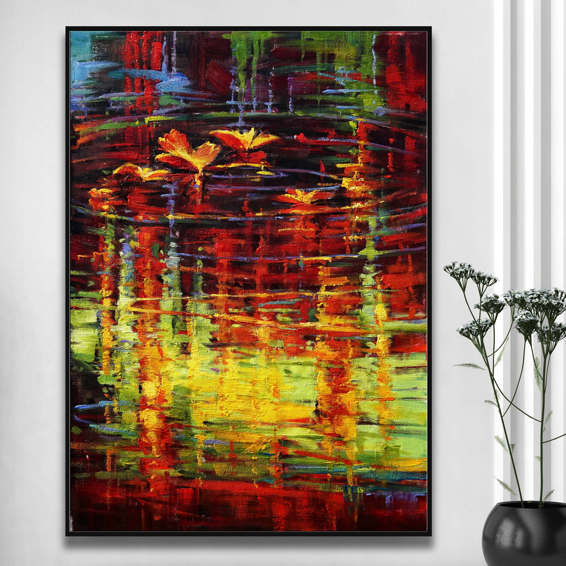 Hand painted Abstract Reflections Lake Water Lilies 60x80cm