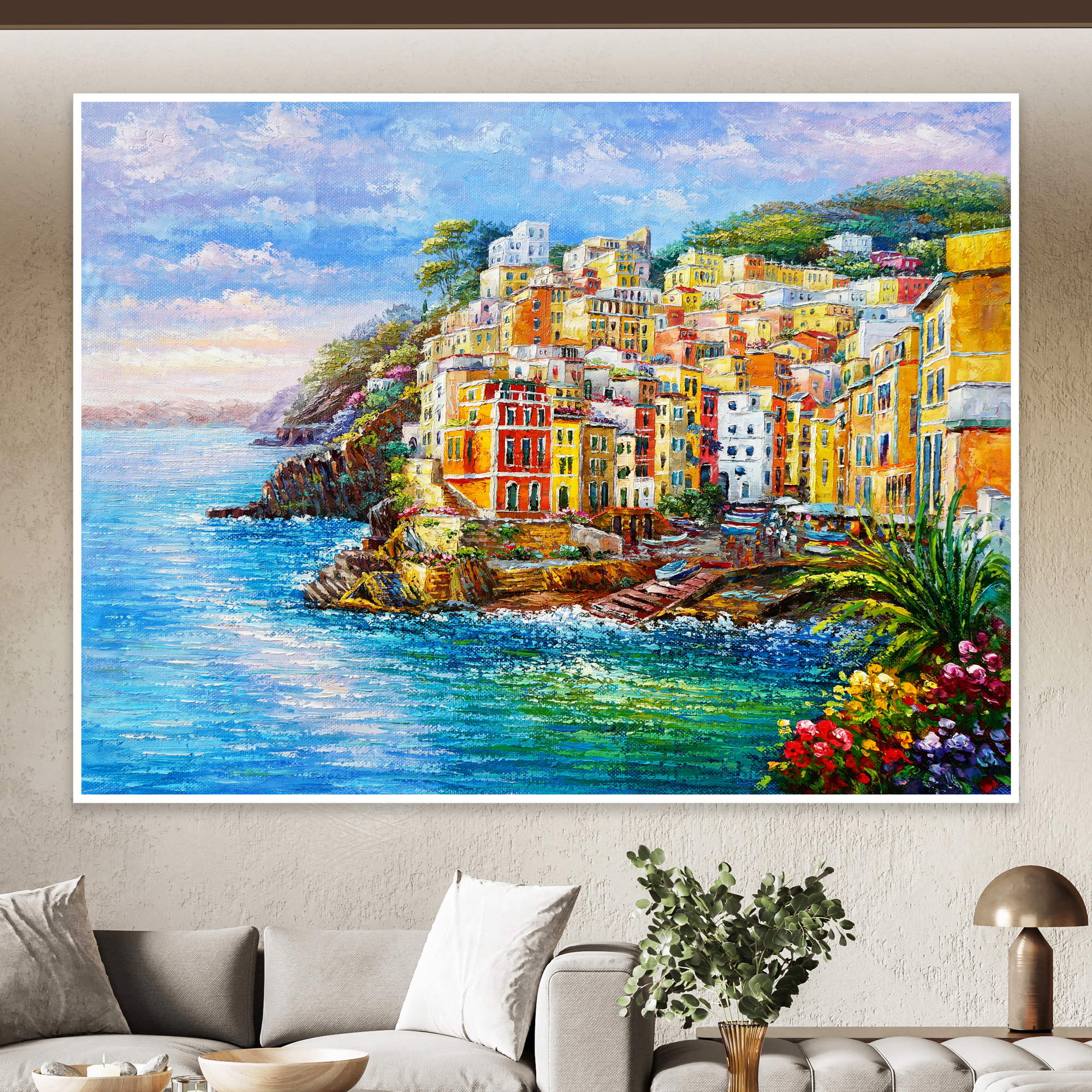 Dipinto a mano Riomaggiore Cinque Terre 75x100cm