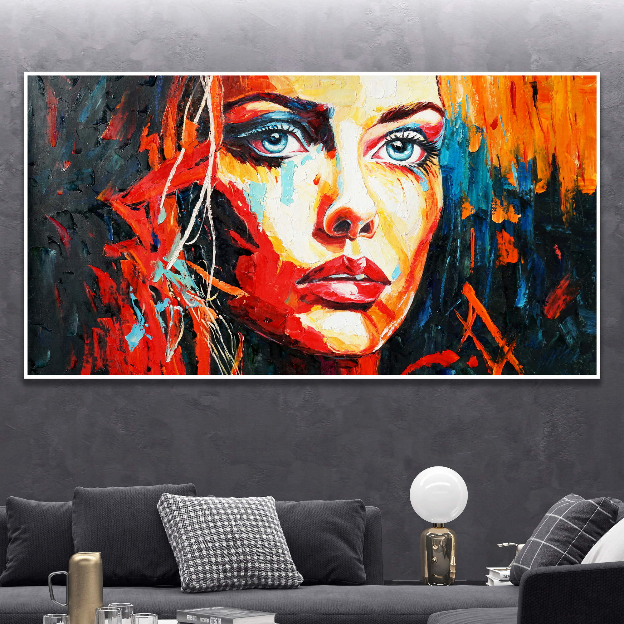 Portrait de femme abstrait peint à la main 60x120cm