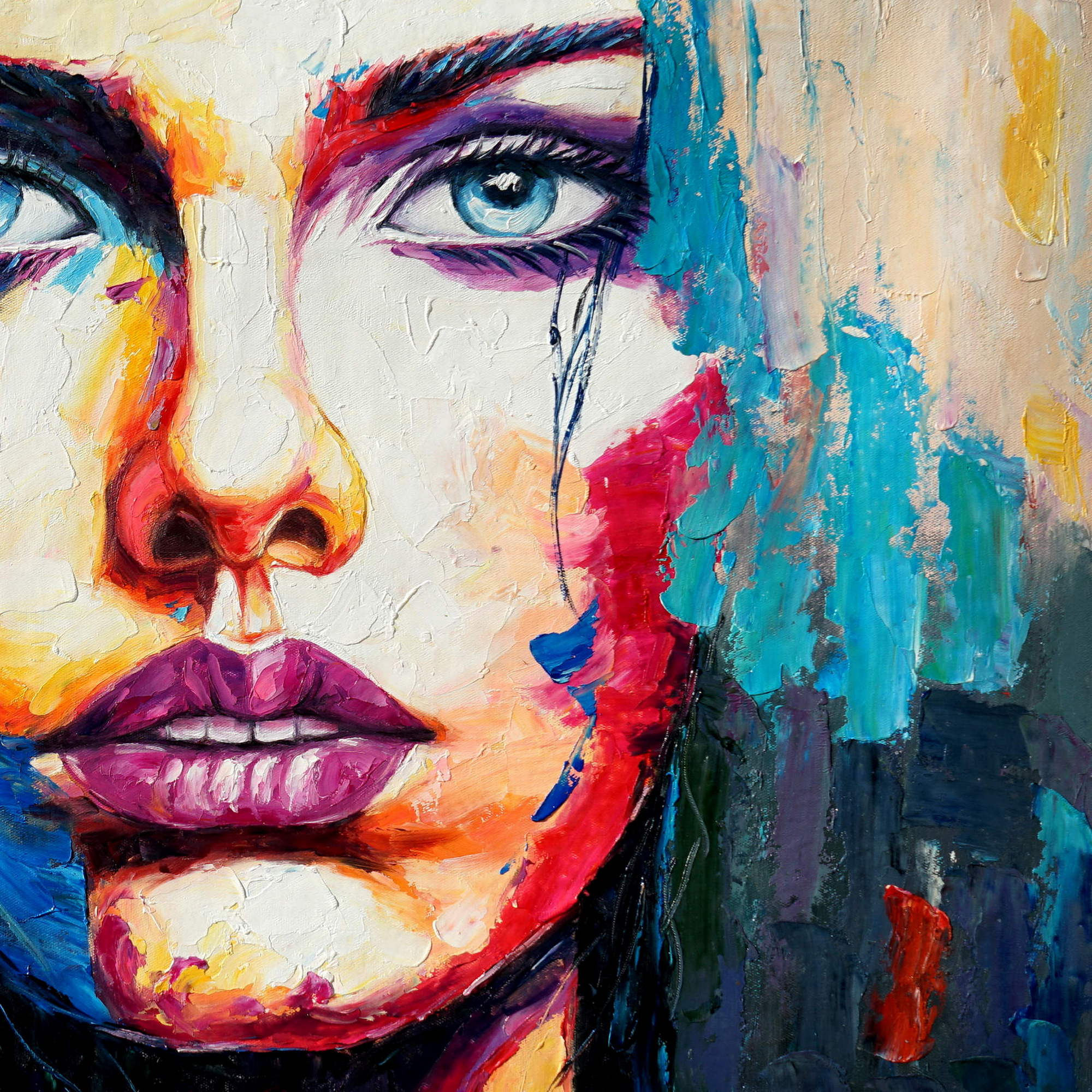 Hand painted Abstract Woman Portrait 60x120cm