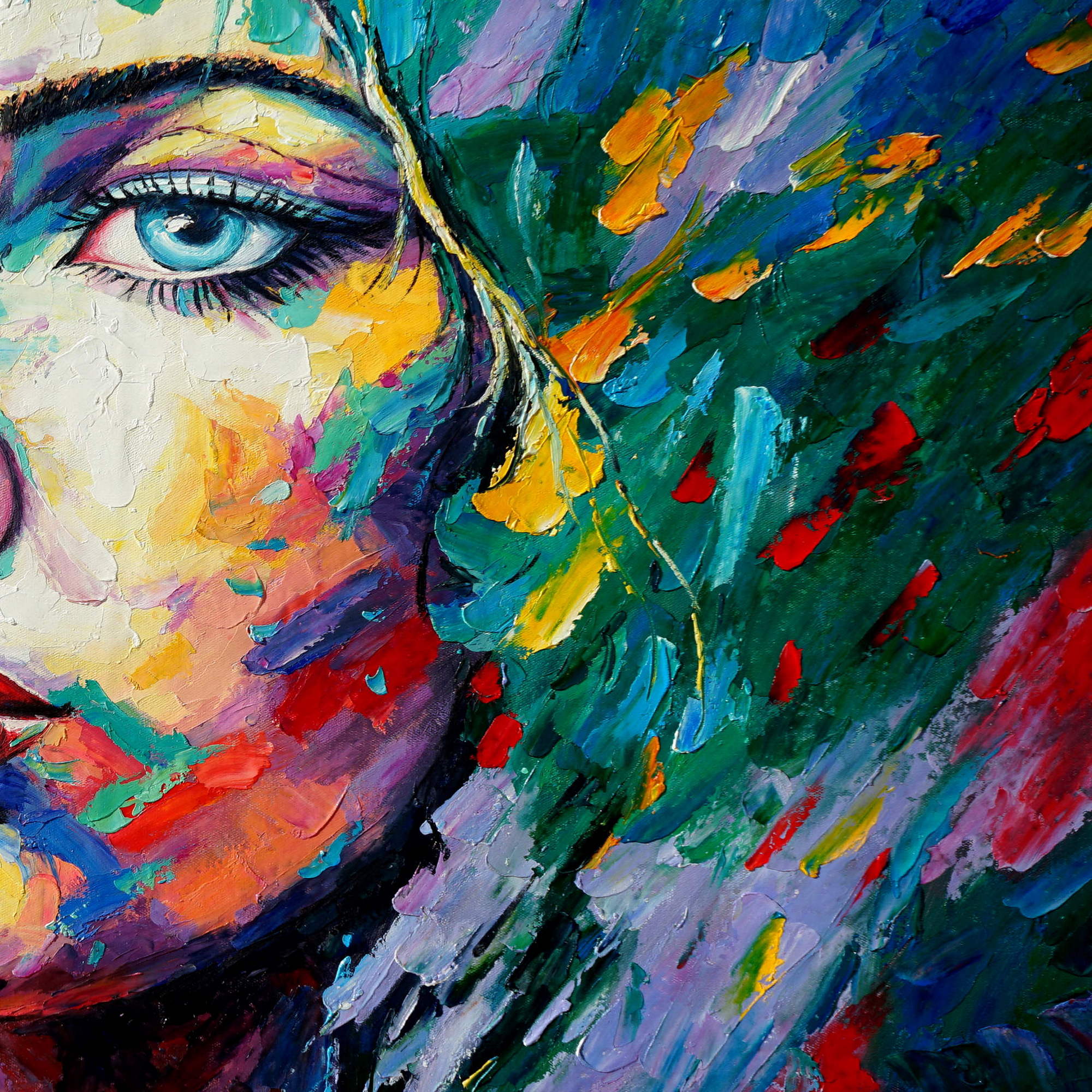 Portrait de femme abstrait peint à la main 60x120cm
