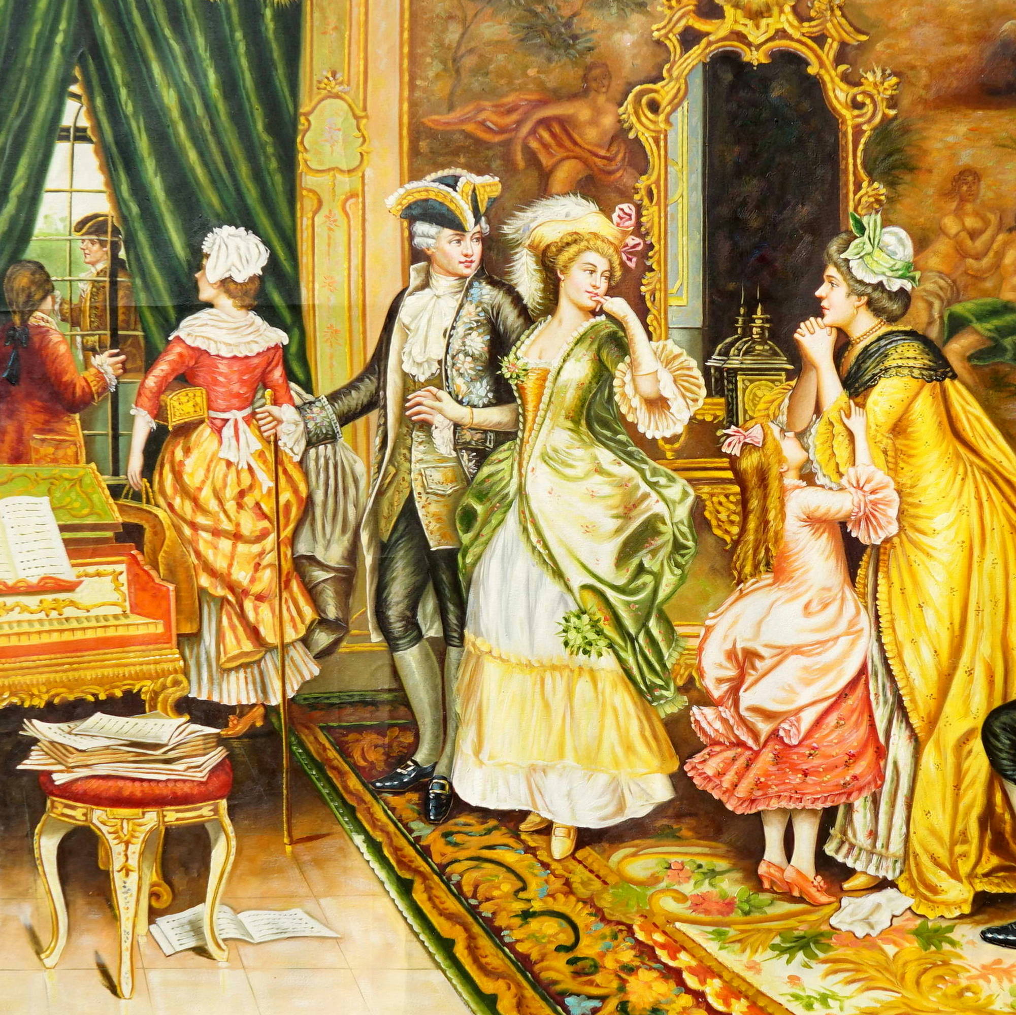 Hand painted Court scene in the eighteenth century 120x180cm