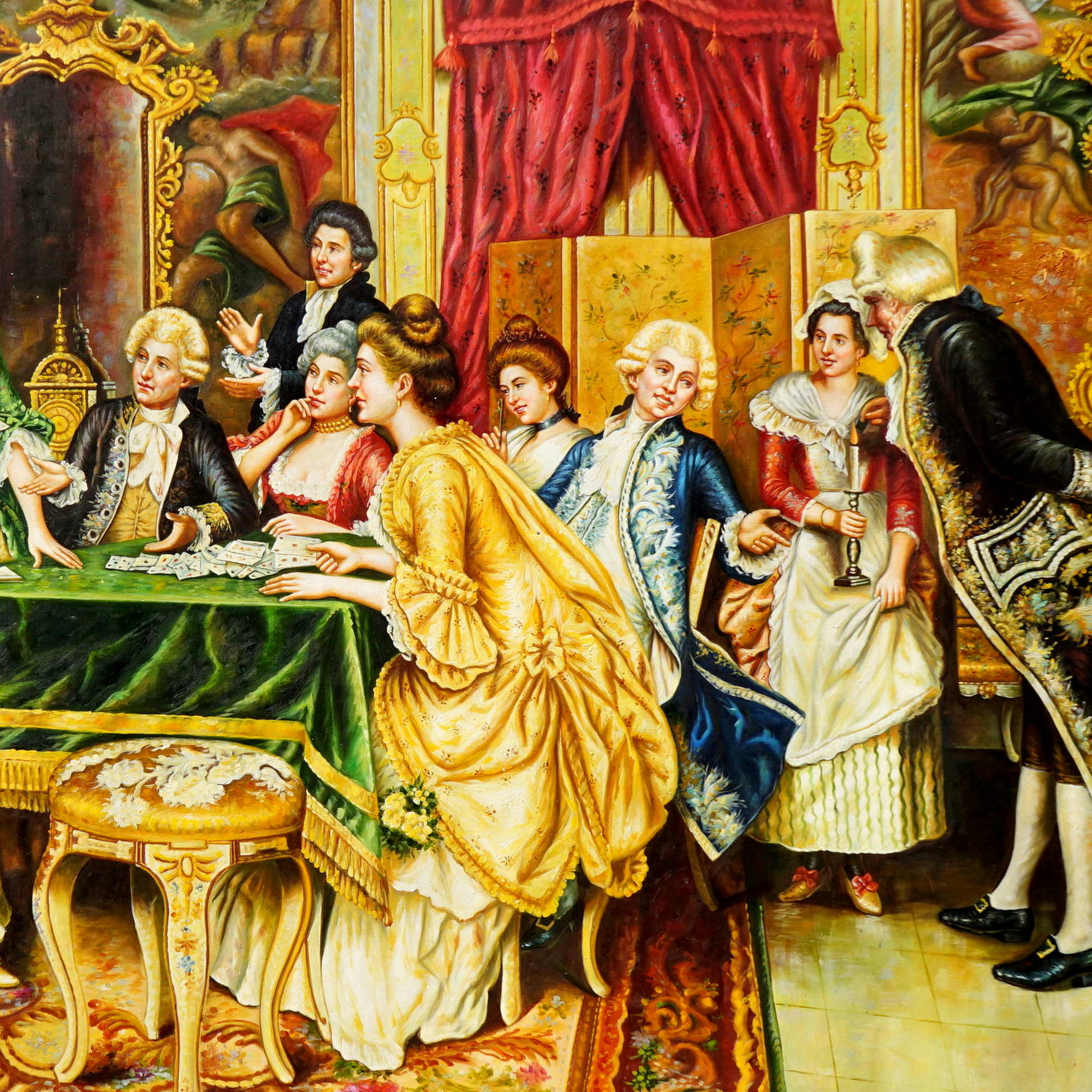 Hand painted Court scene Card game in the eighteenth century120x180cm