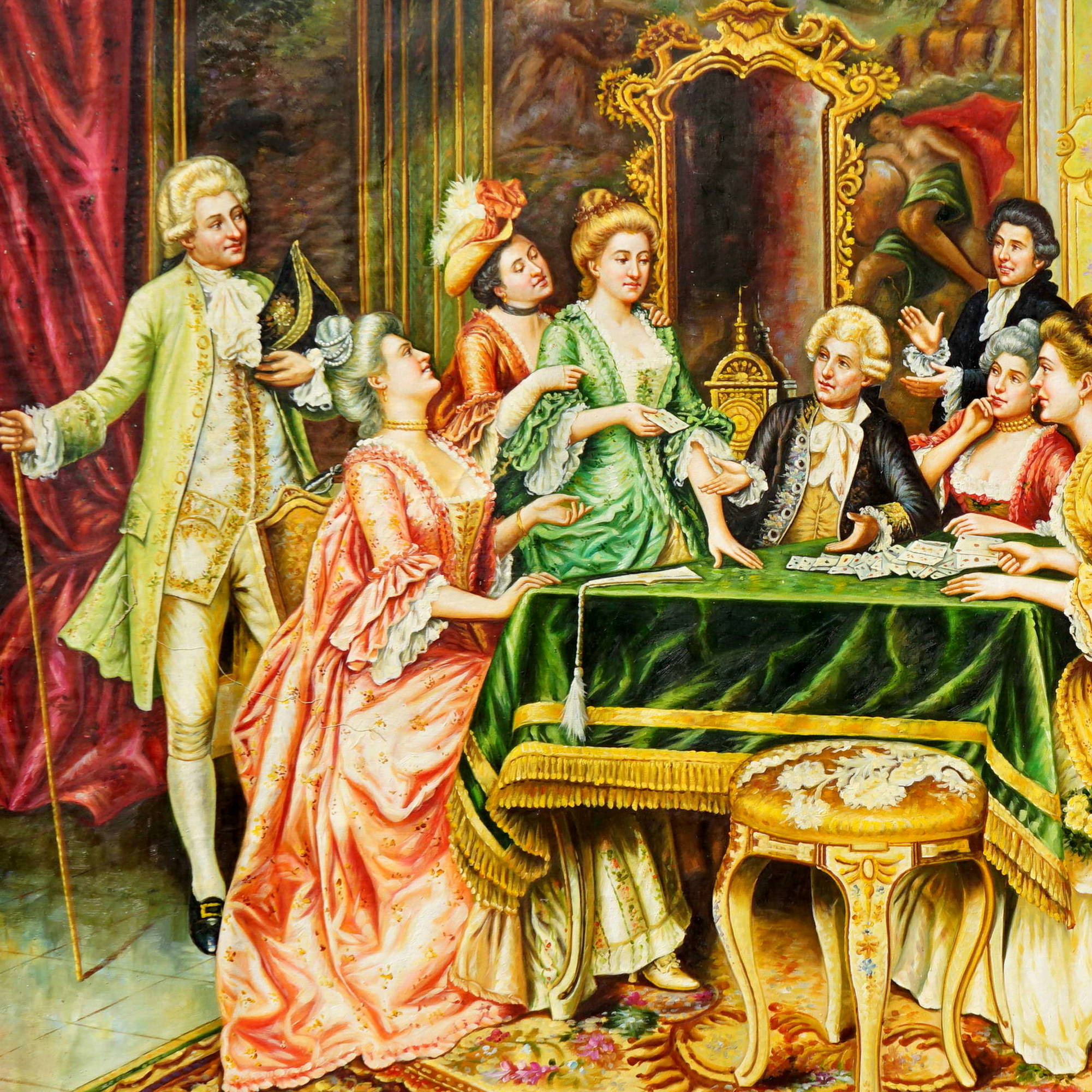 Hand painted Court scene Card game in the eighteenth century120x180cm