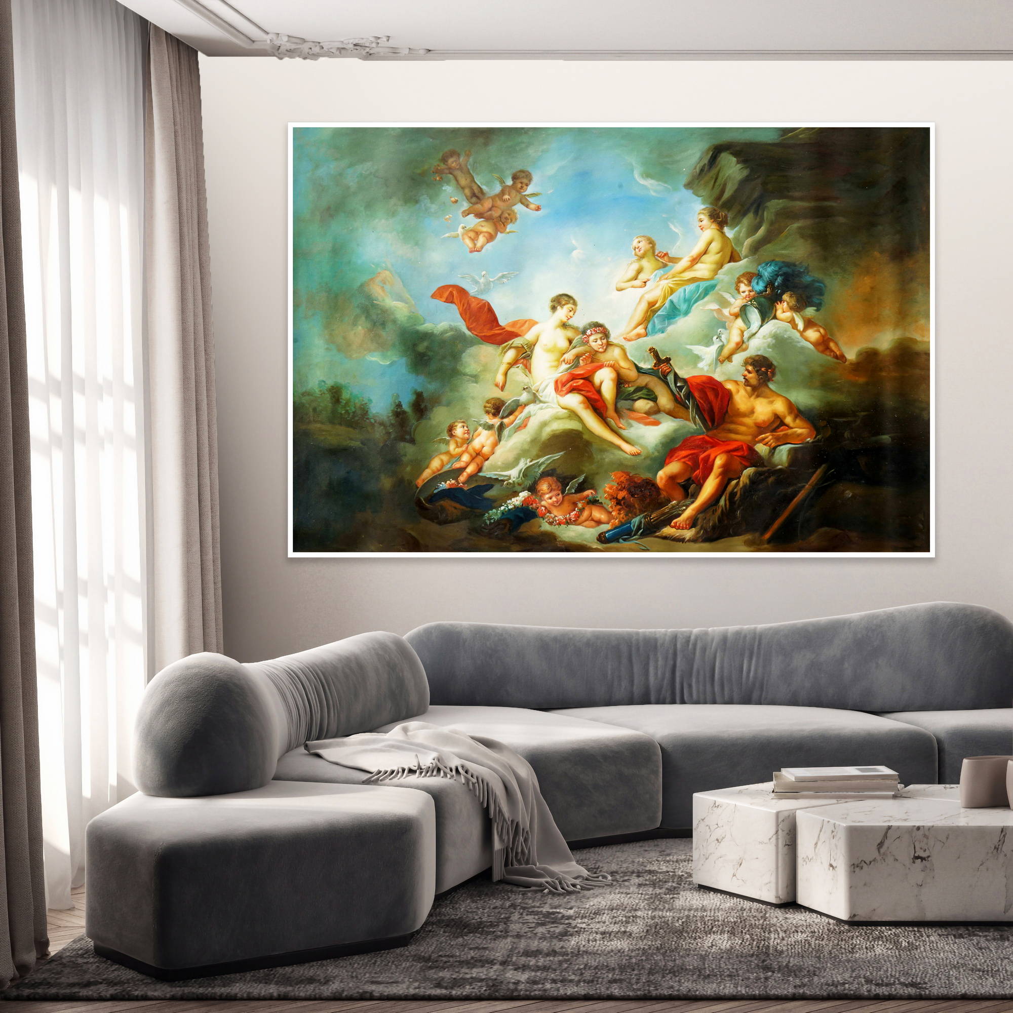 Dipinto a mano Scena Mitologica Angeli e Dei 120x180cm