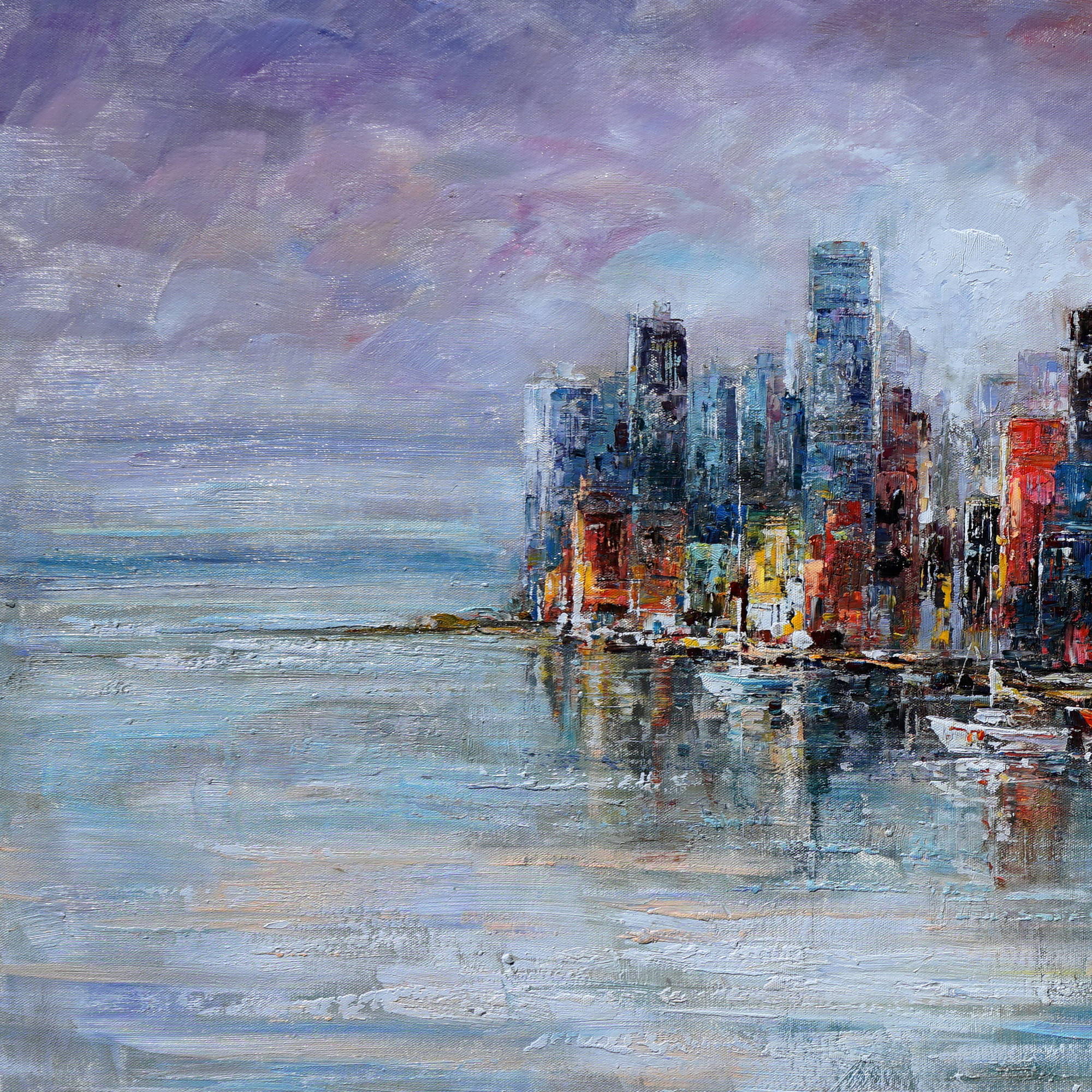 Dipinto a mano Skyline di Chicago 90x180cm