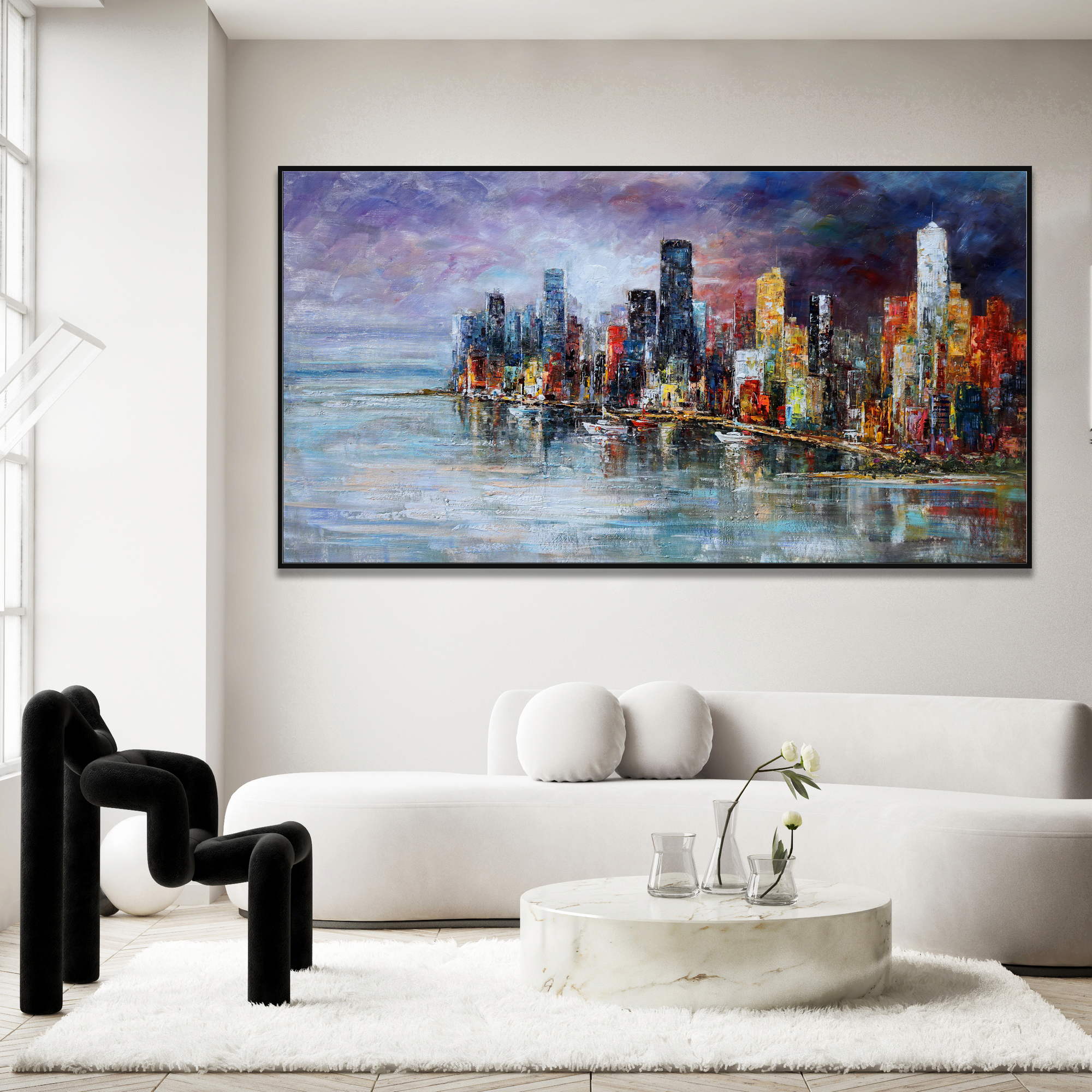 Skyline de Chicago peinte à la main 90x180cm